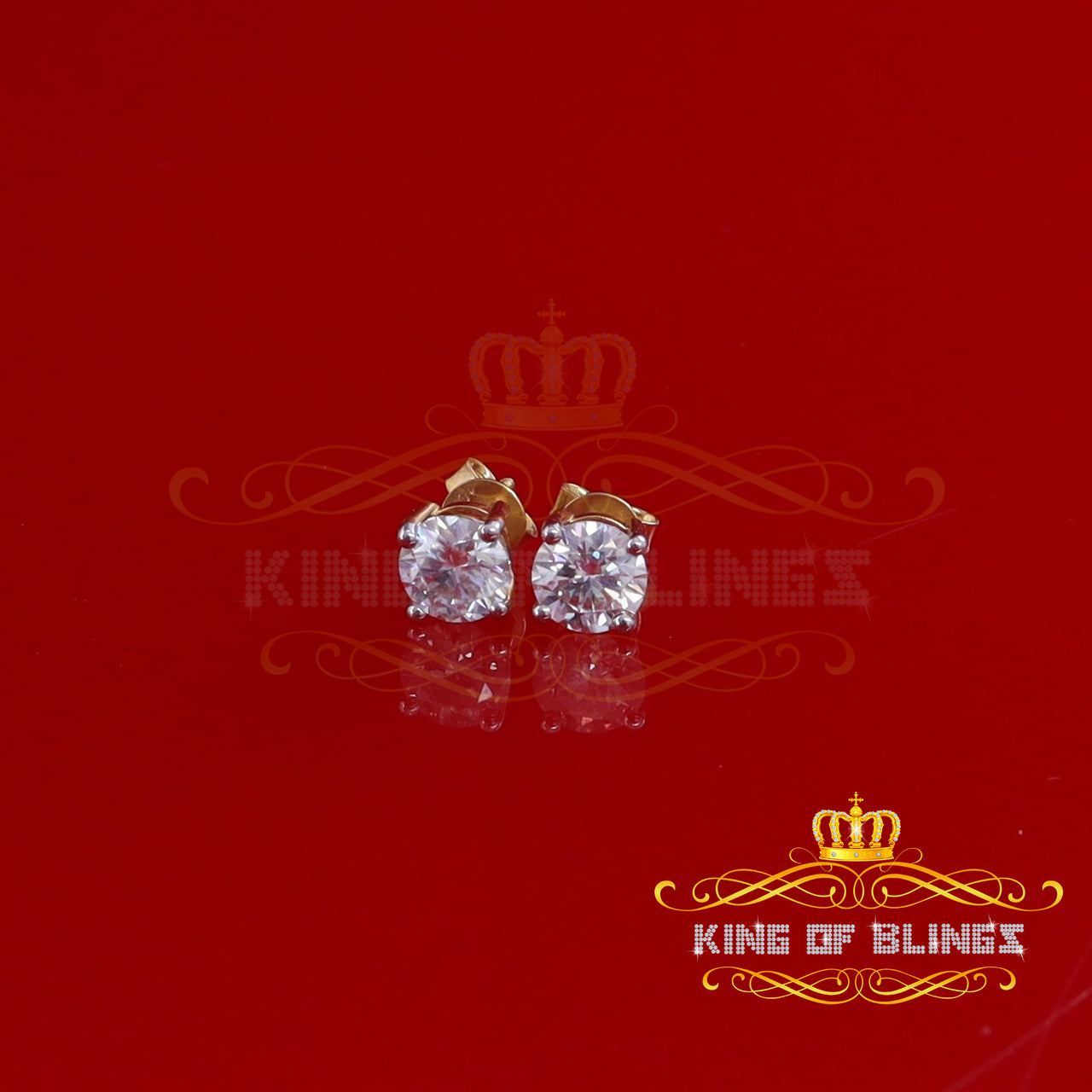 King Of Bling's 10k Real Yellow Gold with 2.50ct Round VVS 'D' Color Moissanite Stud Earrings