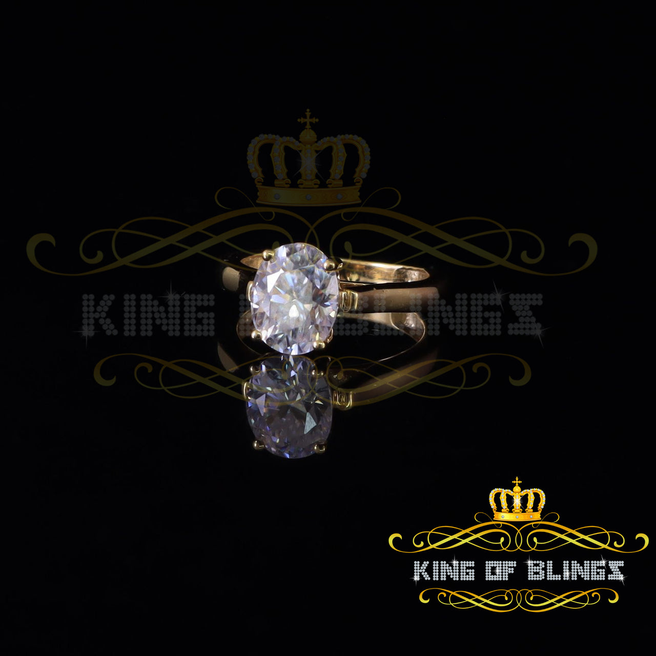 King Of Blings  10K Yellow Gold 2.00CT VVS' 'FL' D clr Oval Cut Solitaire Moissonite Ring S/7