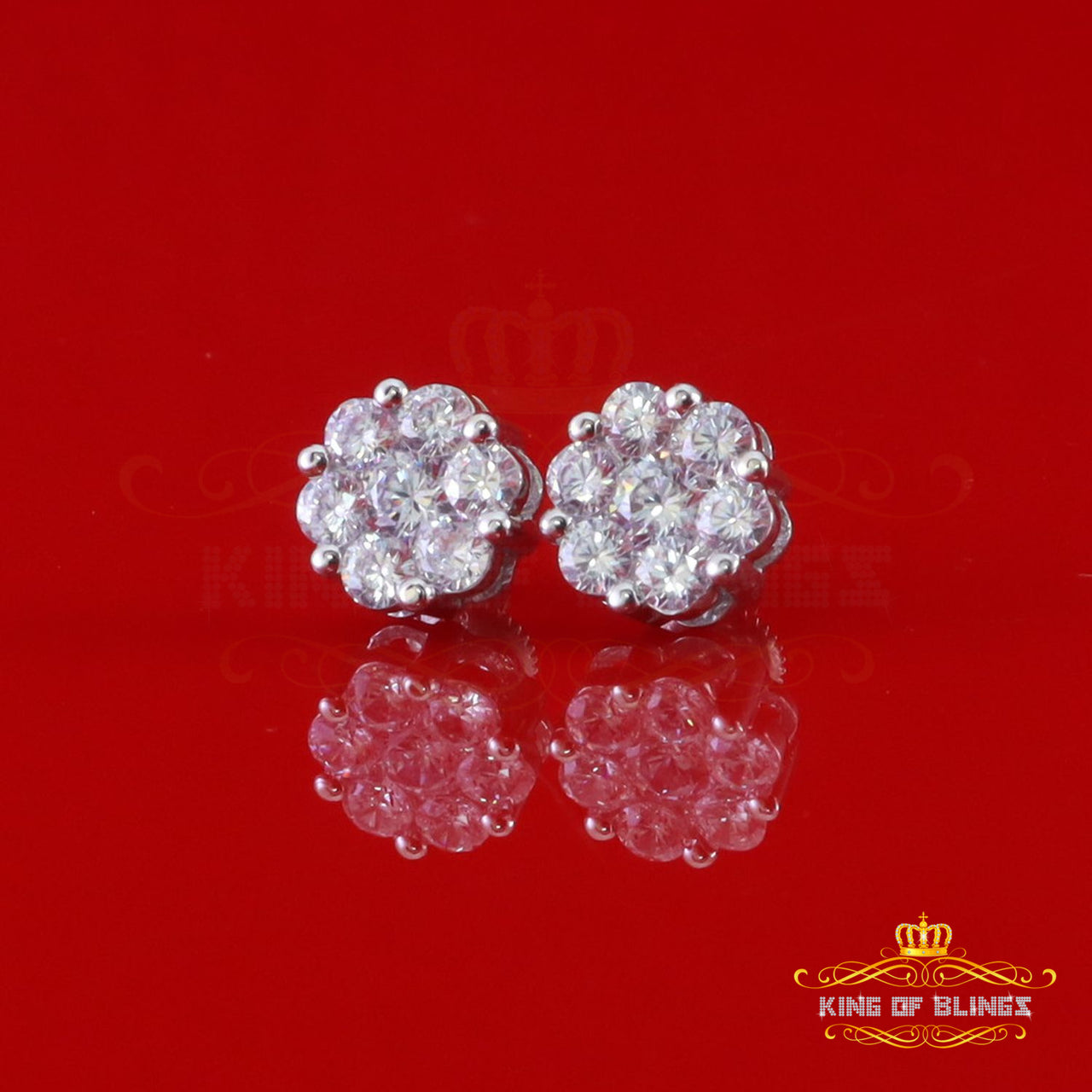 King of Bling's 925 White Silver Sterling 1.46ct Cubic Zirconia Hip Hop Floral Women's Earrings