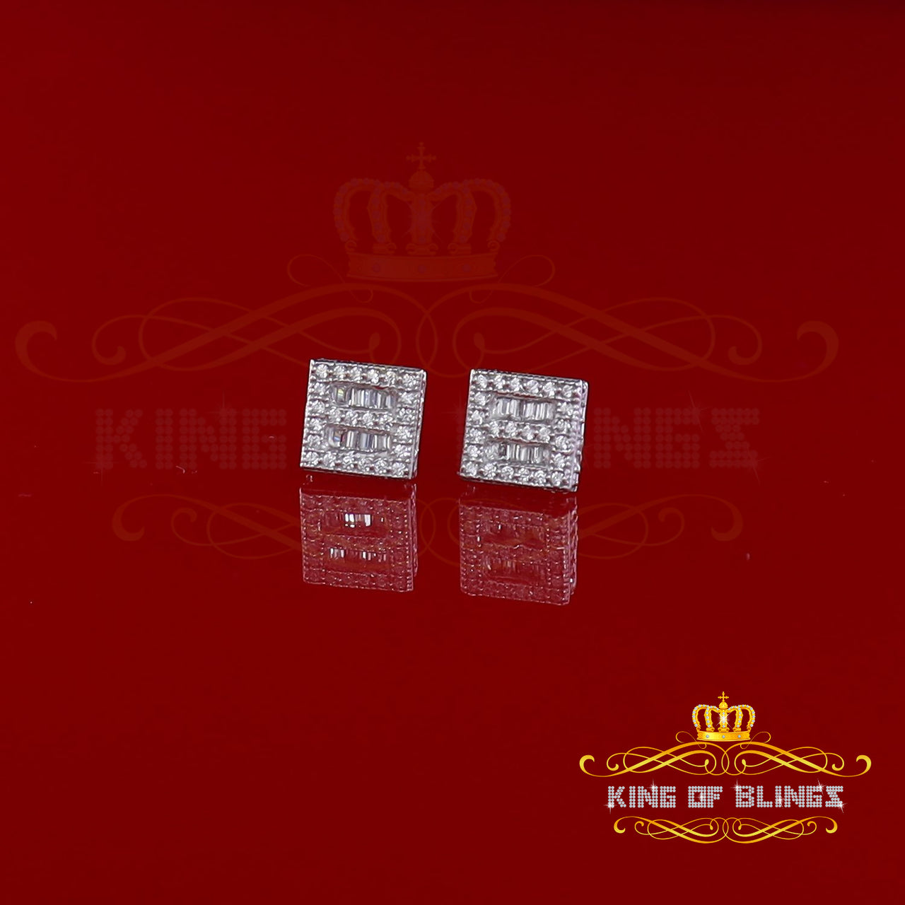 King of Bling's Aretes Para Hombre 925 White Silver 1.03ct Cubic Zirconia Square Women's Earring