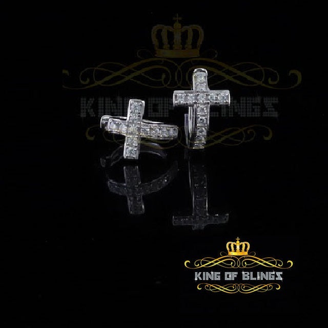 King of Bling's White 925 Sterling Silver 0.72ct Cubic Zirconia Women's & Men's Hoop Earrings
