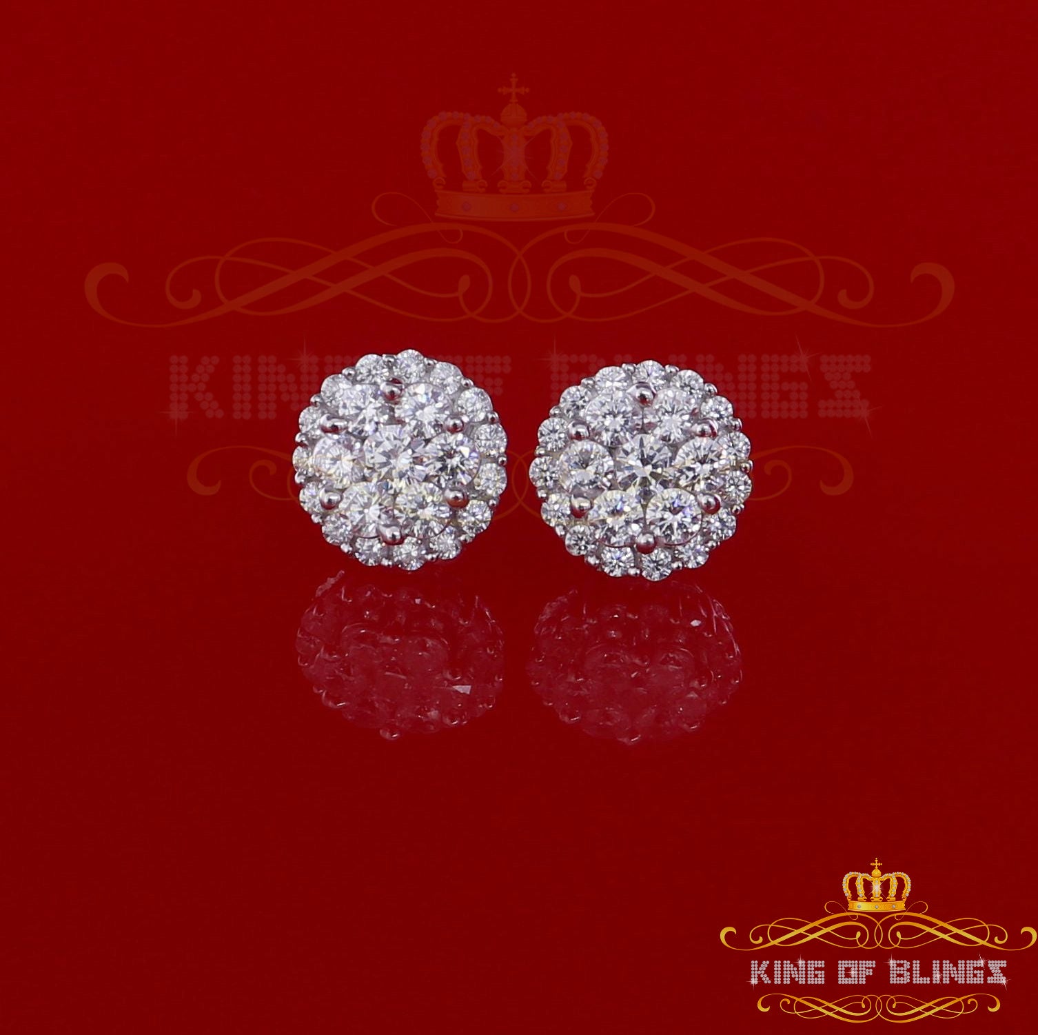 King of Blings- Aretes Para Hombre 925 White Silver 2.53ct Cubic Zirconia Round Women's Earring KING OF BLINGS