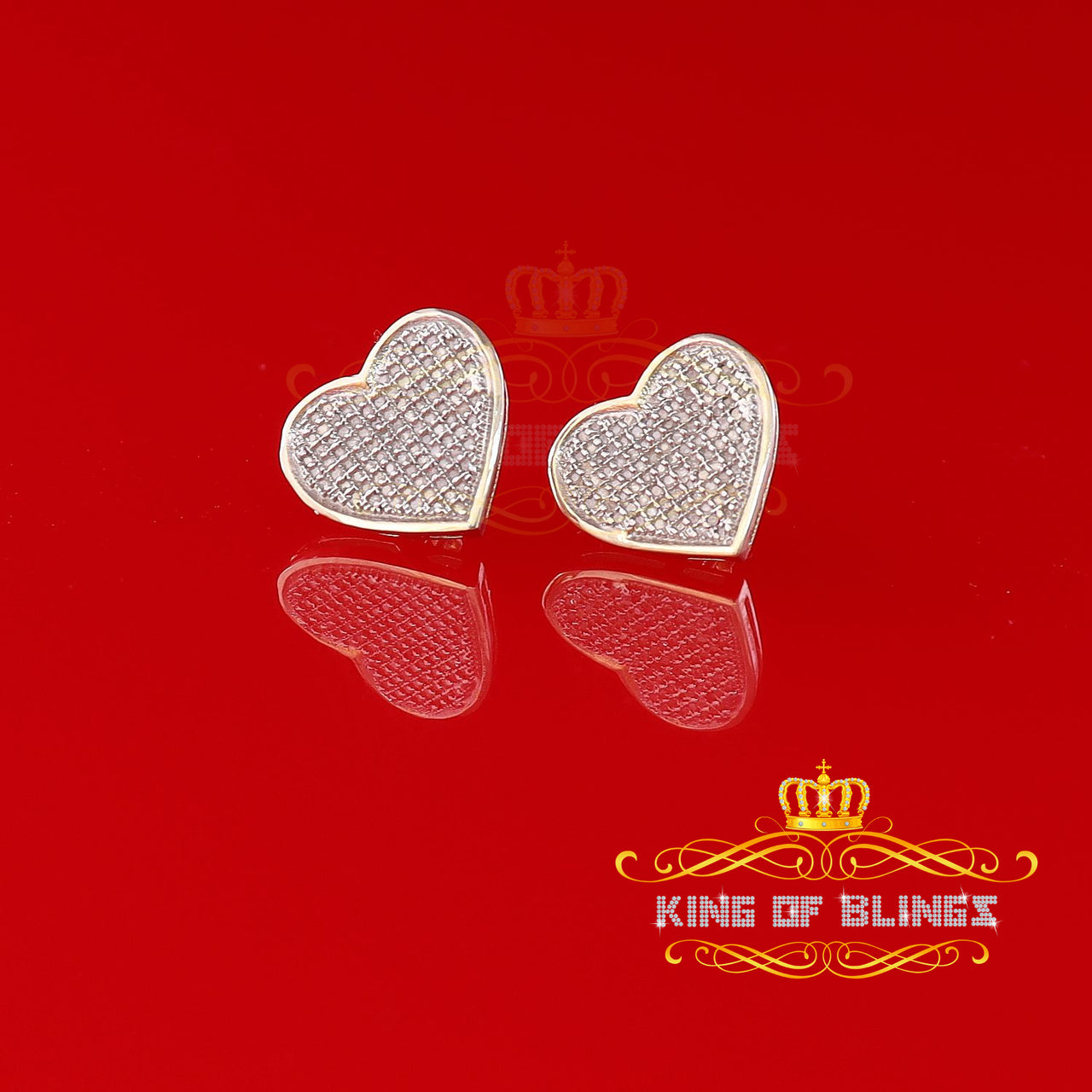 King of Blings-Aretes Para Hombre Heart 925 Yellow Silver 0.66ct Diamond Women's /Men's Earring