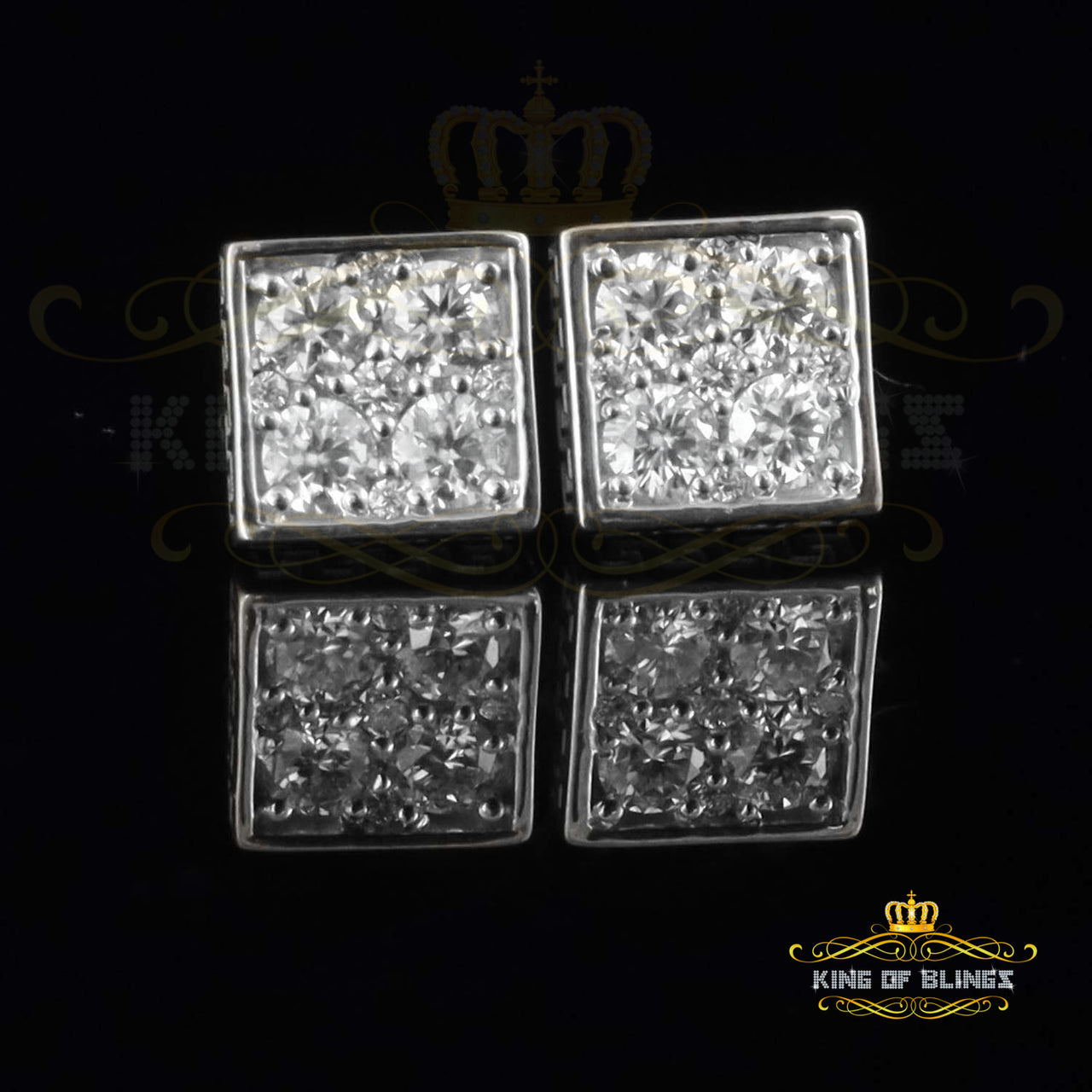 King of Bling's White Silver 1.00ct VVS 'D' Moissanite Men's/Womens Square cut Earring KING OF BLINGS