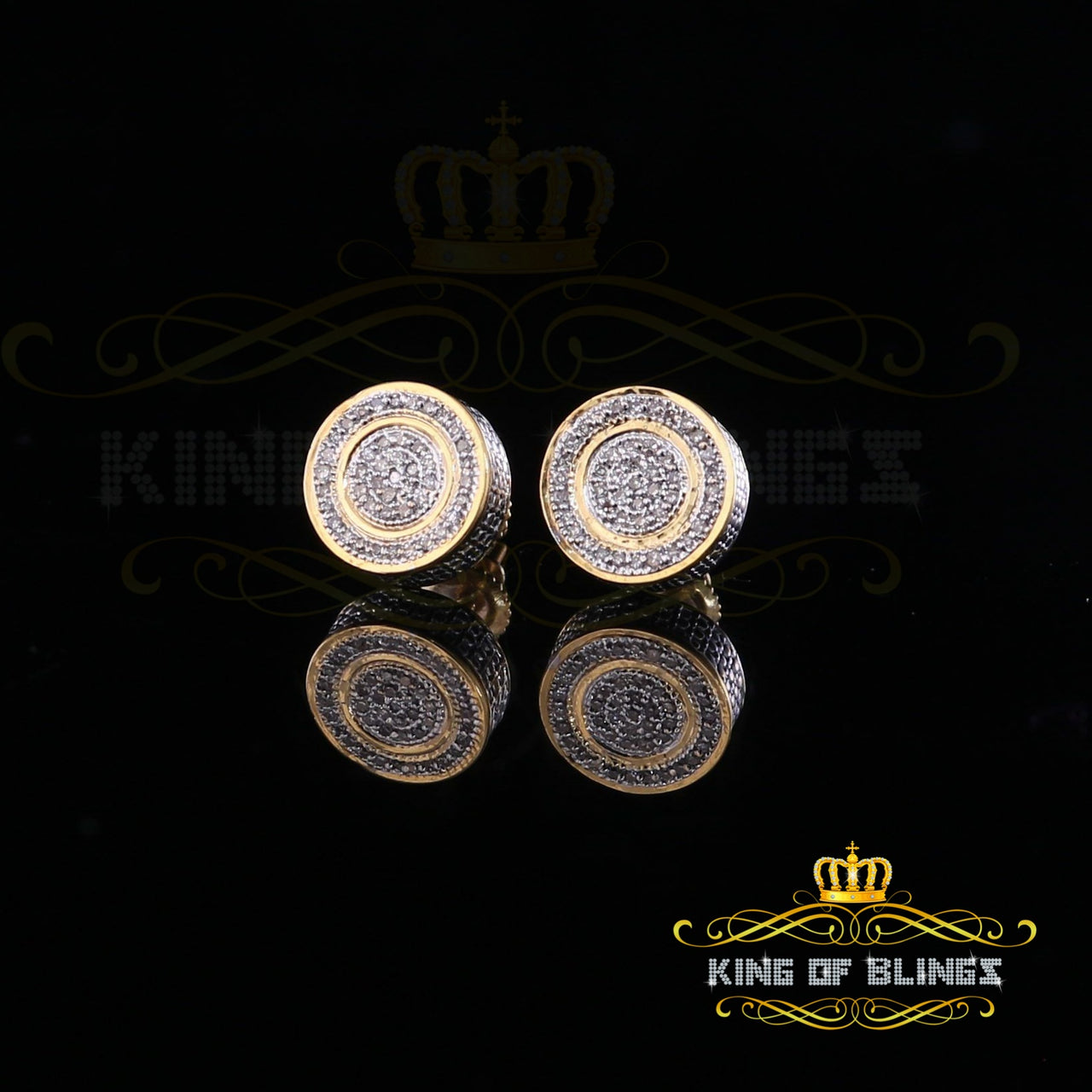 King Of Bling's 10K Real Yellow Gold Real Diamond 0.25CT Men's/Women's Round Stud Micro Earring