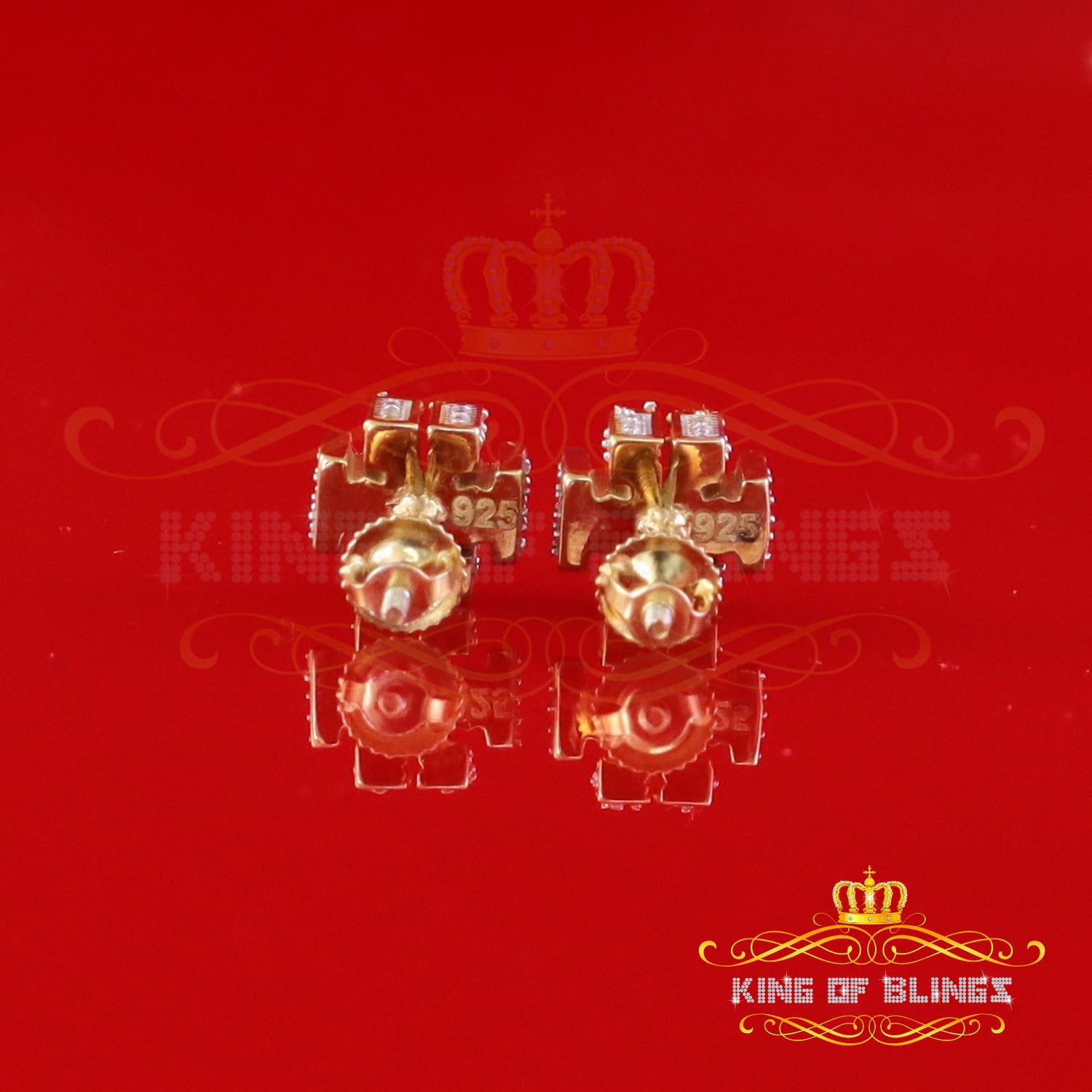 King  of Bling's 925 Yellow Silver 1.00ct VVS 'D' Moissanite Tory Burch Stud Earring Men's/Womens King of Blings
