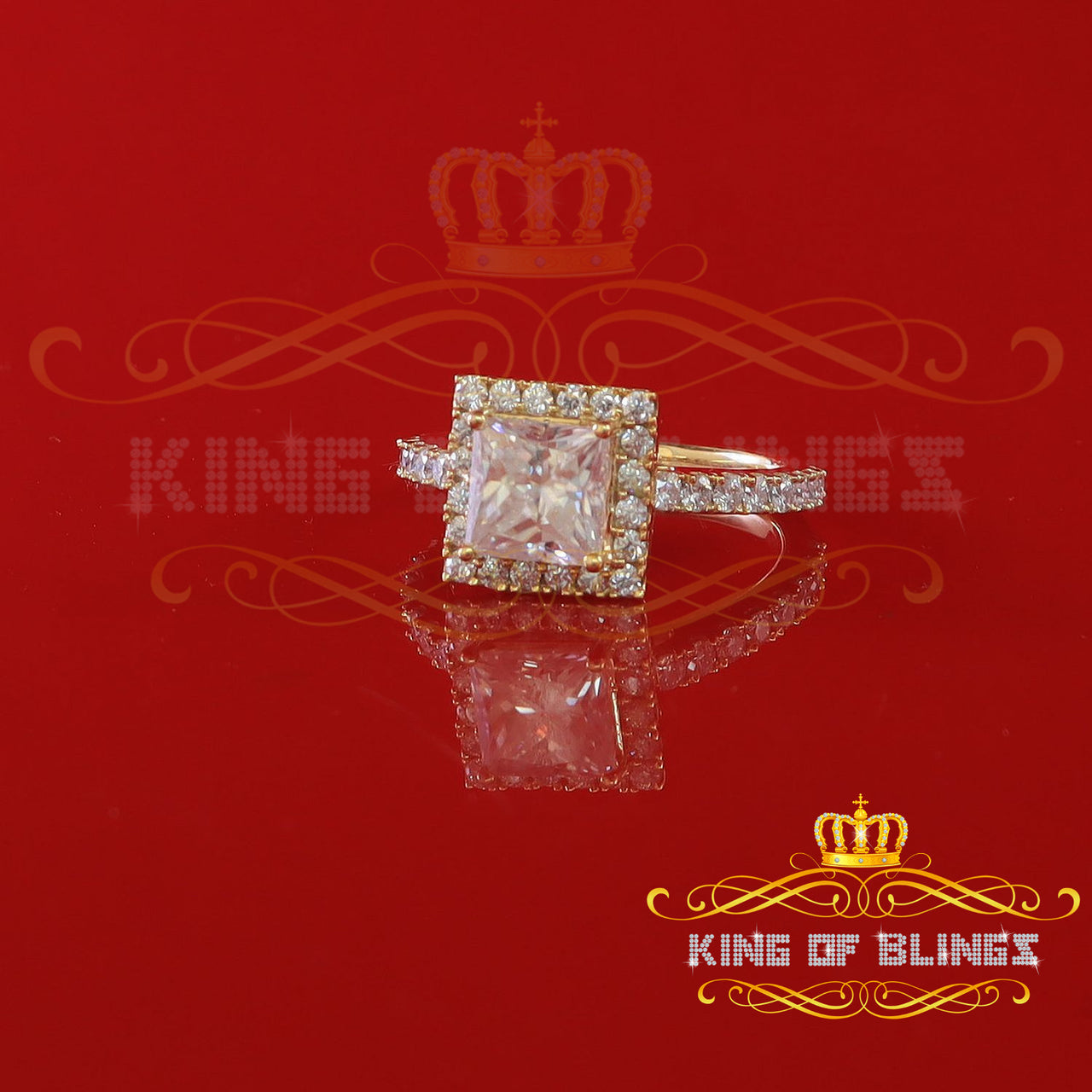 King Of Blings  10K Yellow Gold 3.00CT 'VVS' 'FL' D clr Moissonite Womens Princes Cut Ring S/7