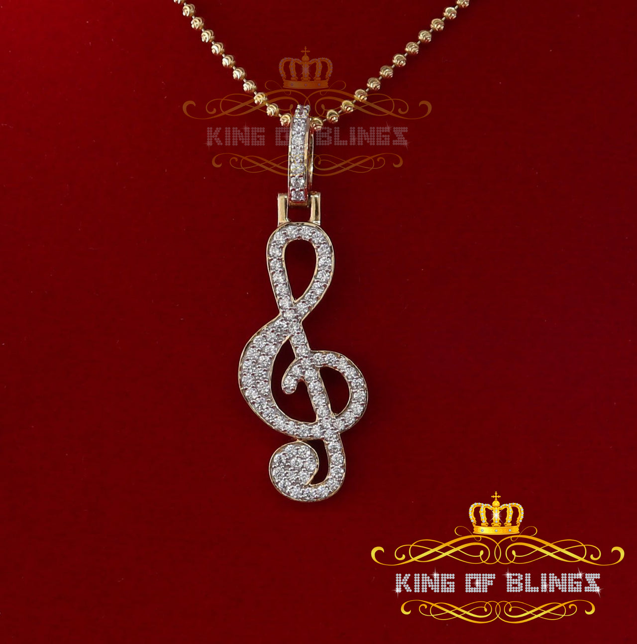 King Of Bling's Promise 925 Yellow Sterling Silver MUSIC SIGN Pendant with 2.34ct Cubic Zirconia