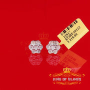 King Of Bling's 0.05ct Diamond 925 Sterling Silver White Floral Style Earrings For Men / Women KING OF BLINGS