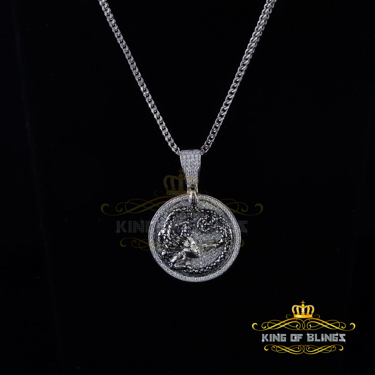 King Of Bling's Men's 'VVS ' IF'D' Moissanite 5.00CT Silver MEDUSA '1.50 'Circle White Pendant