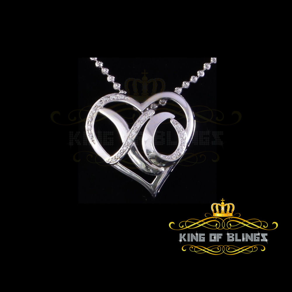 King Of Bling's White 925 Sterling Silver Heart and XO Shape Pendant 0.21ct Cubic Zirconia Stone