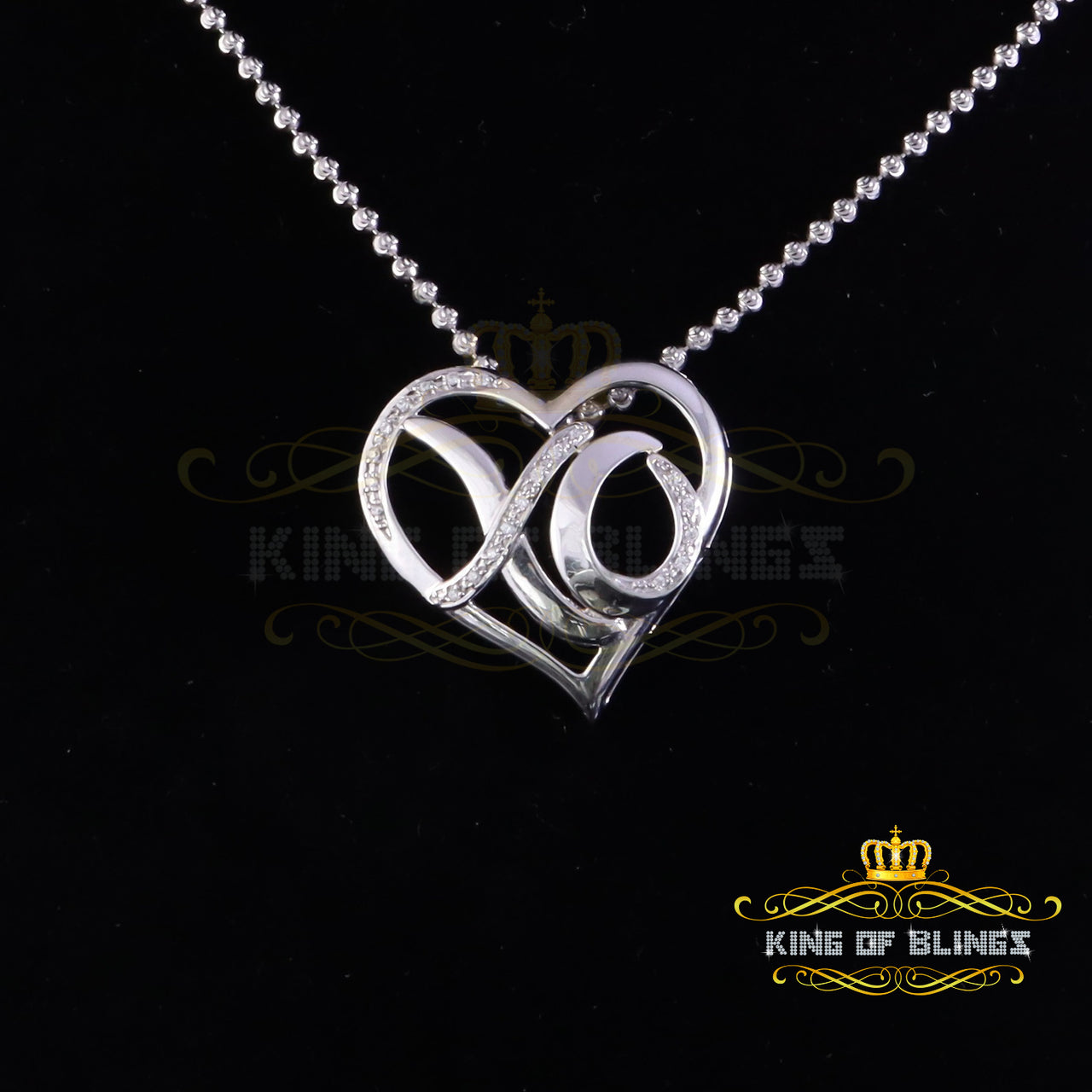 King Of Bling's White 925 Sterling Silver Heart and XO Shape Pendant 0.21ct Cubic Zirconia Stone