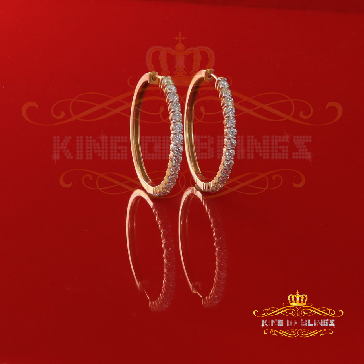 King  of Bling's 6.00ct MoissaniteYellow925 Sterling Silver Women's In and Out Hoop Earrings