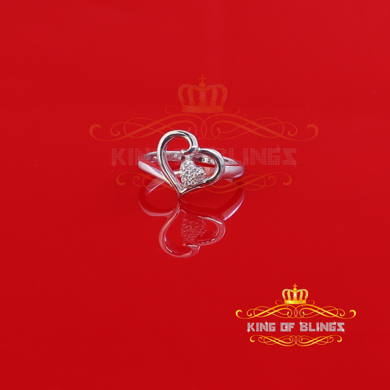King Of Bling's925 Sterling White Silver 0.10CT Cubic Zirconia Promise Heart Ring Size 7 KING OF BLINGS