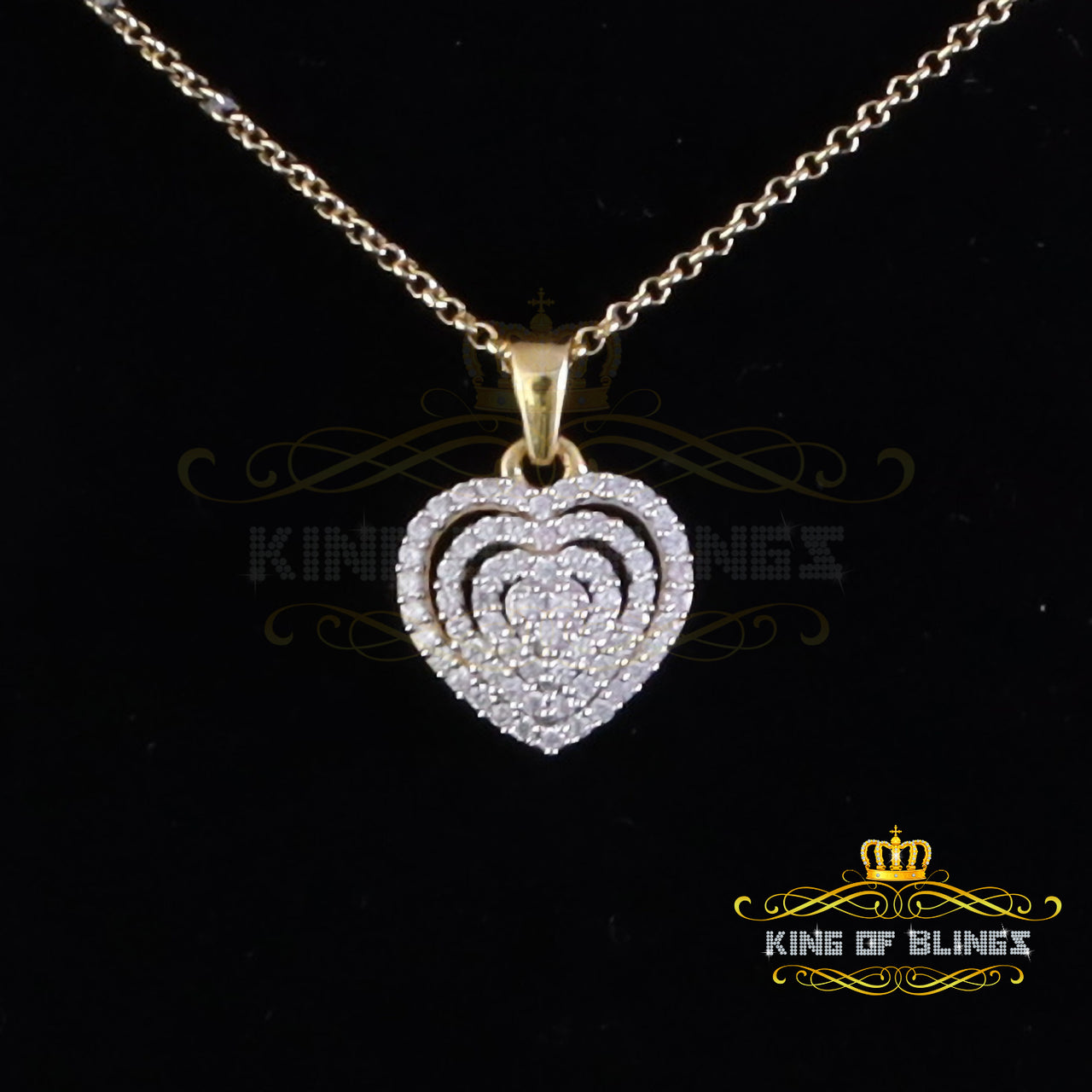 King Of Bling's Yellow 925 Sterling Silver Heart Shape Pendant with 0.87ct Cubic Zirconia