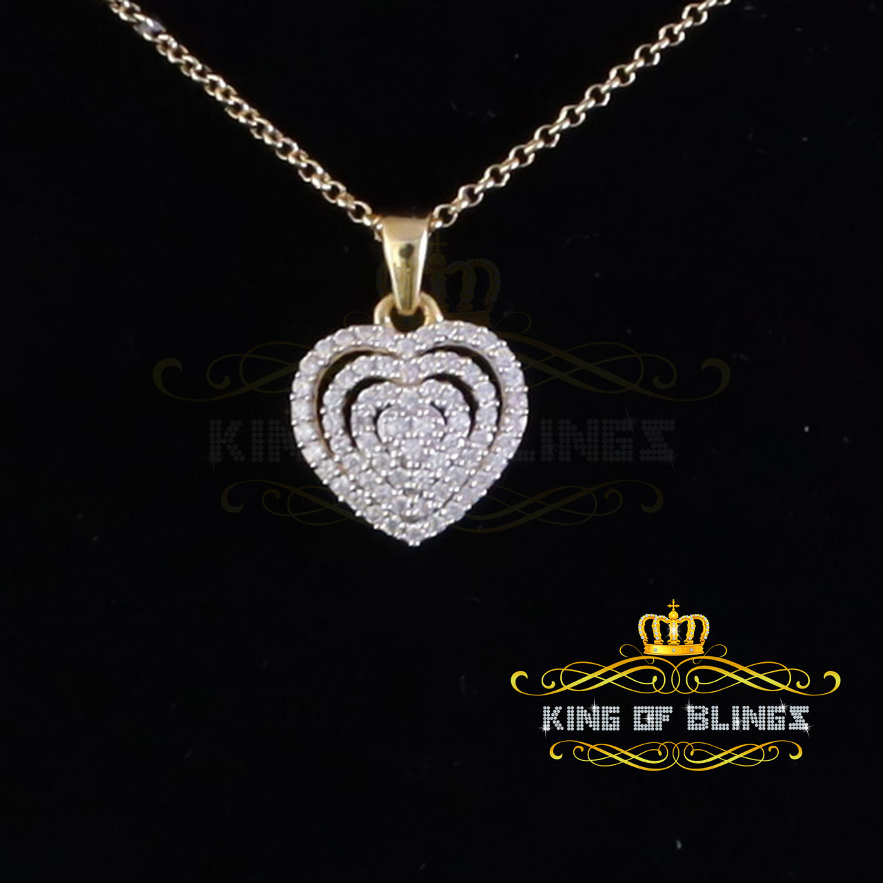 King Of Bling's Yellow 925 Sterling Silver Heart Shape Pendant with 0.87ct Cubic Zirconia