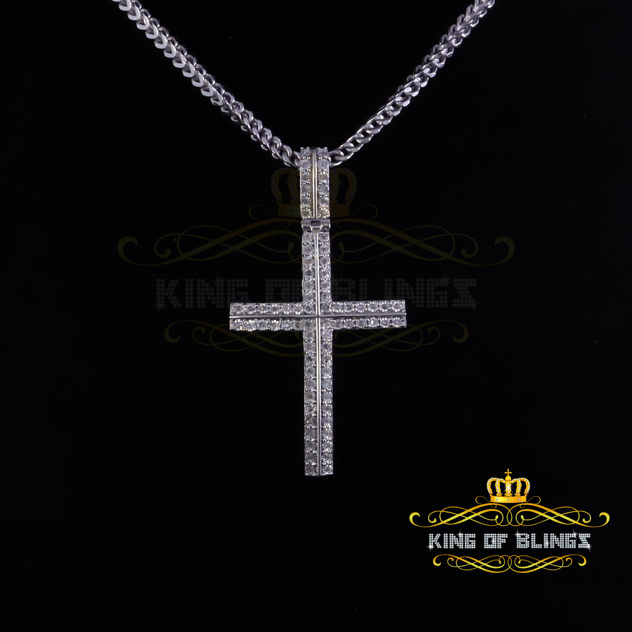 King Of Bling's 925 Sterling Silver 0.25CT Real Diamond Round Cut Cross White Necklace Pendant