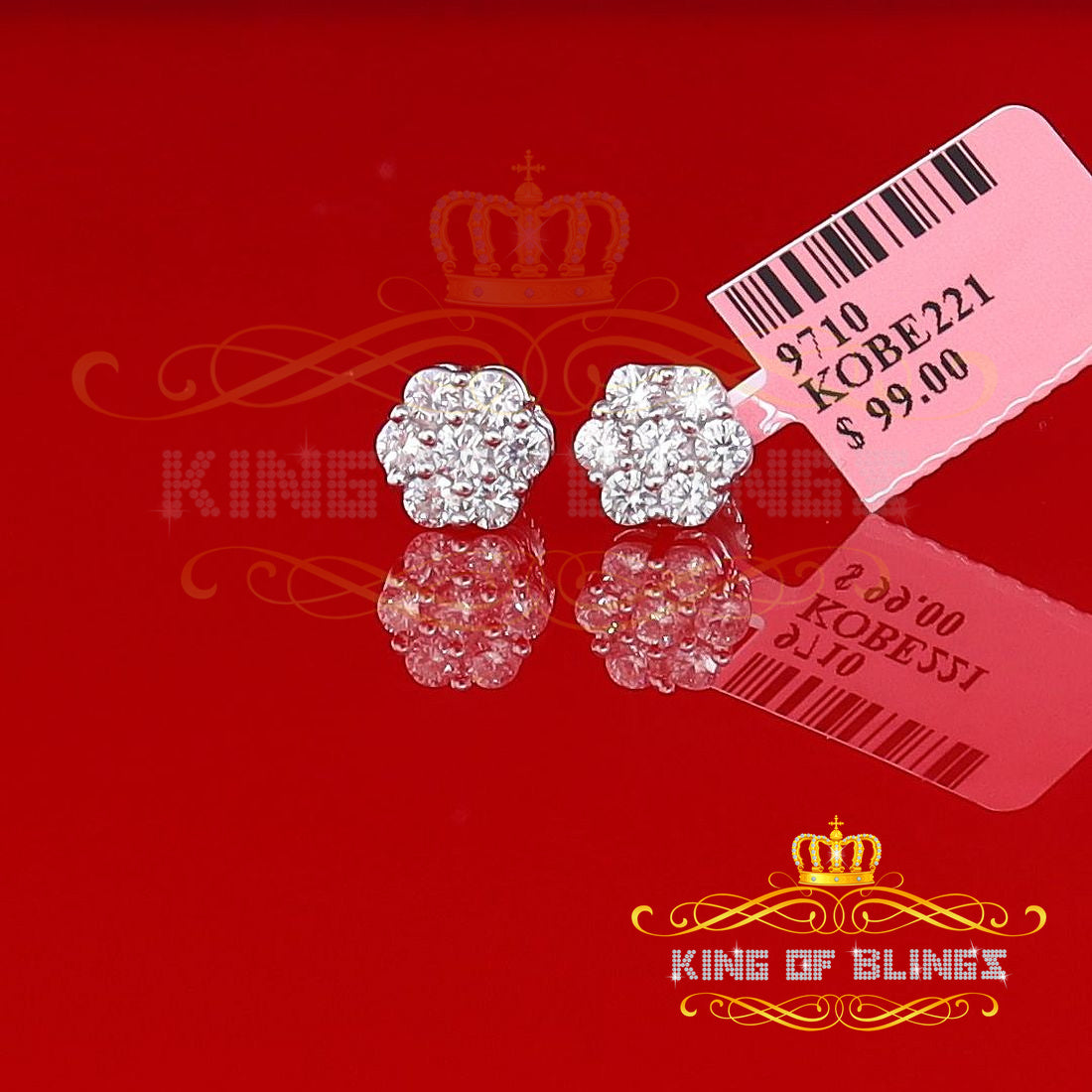 King of Blings- White 925 Sterling 1.96ct Cubic Zirconia Silver Women's Hip Hop Floral Earrings KING OF BLINGS