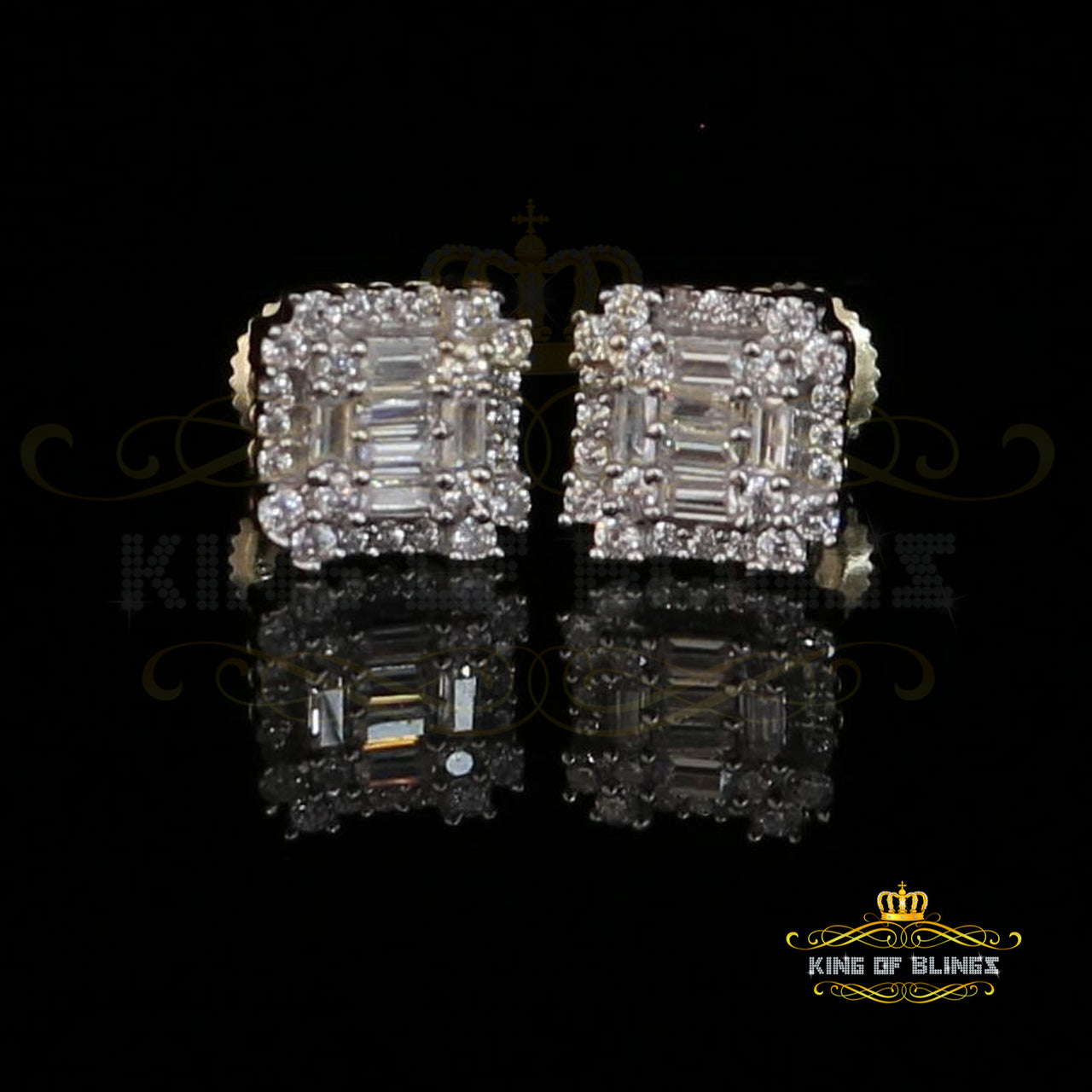 King of Bling's Mens 1.26ct Square Yellow 925 Sterling Silver ScrewBack Hip Hop CZ Stud Earring KING OF BLINGS