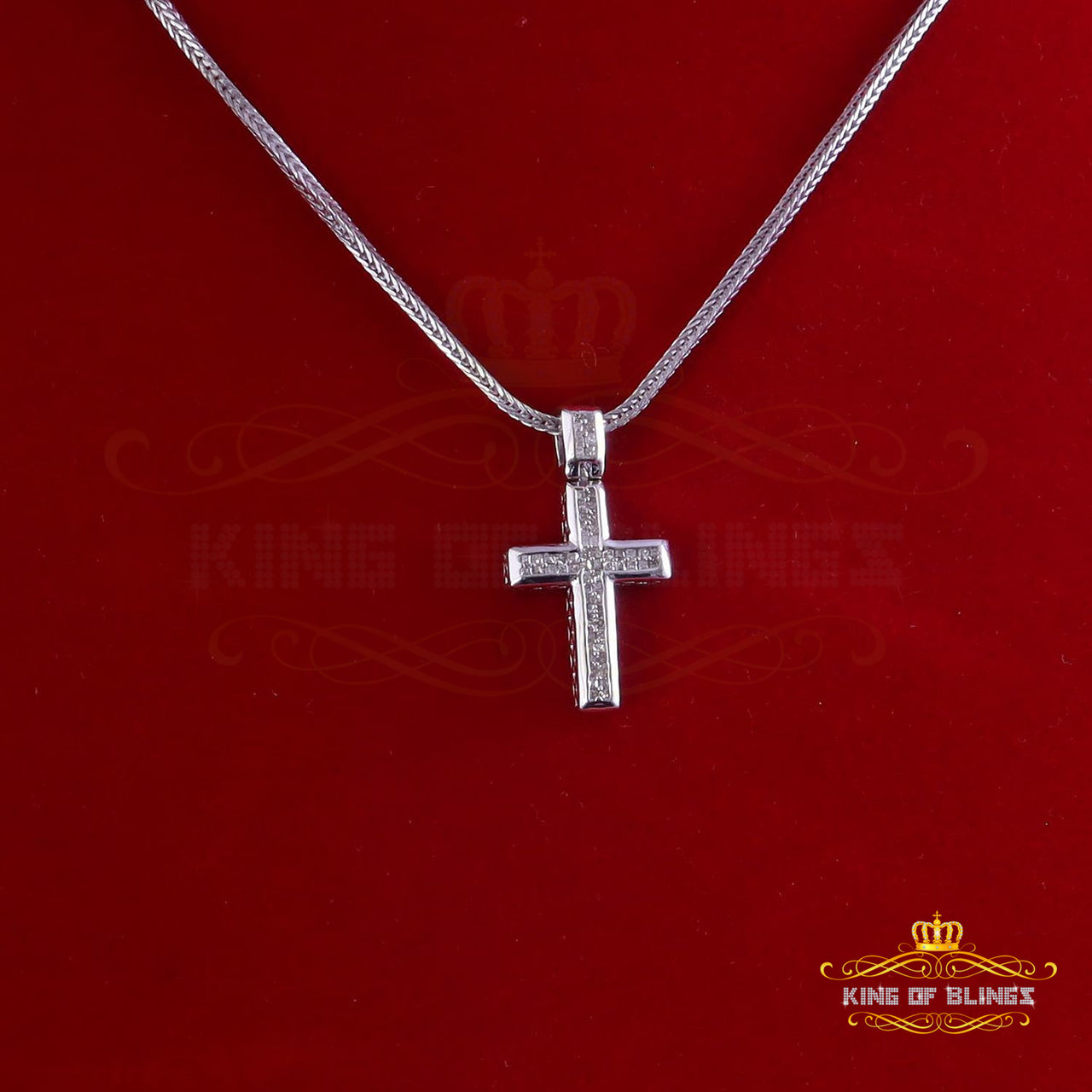 King Of Bling's Real 0.33ct Diamond 925 Sterling Silver CROSS White Charm Necklace Pendant