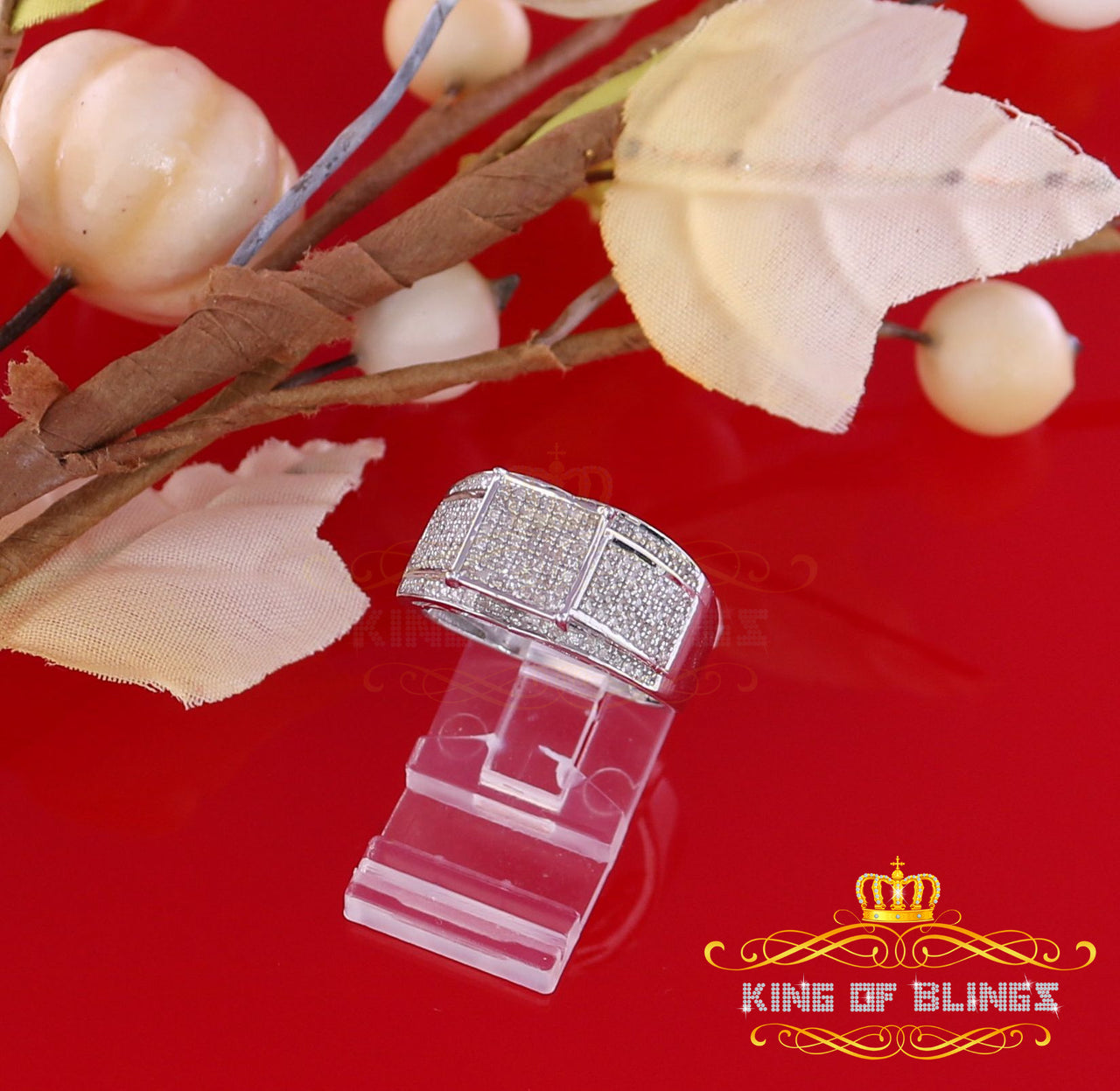 King Of Bling's 0.33 CT Real Diamond 925 Sterling White Silver Shine Womens Square Ring Size 7