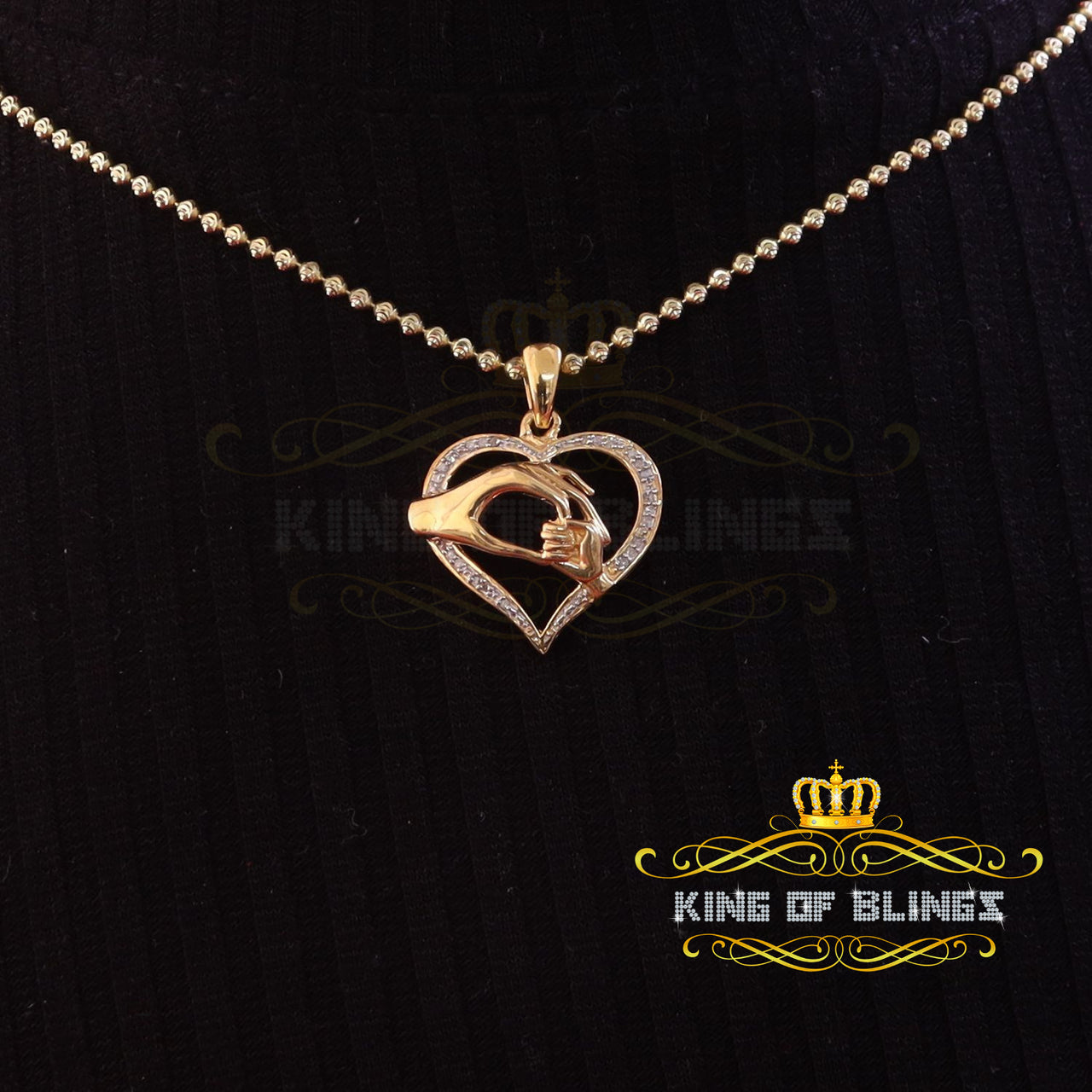 King Of Bling's Real 0.10ct Diamond Sterling Silver Heart In MOM'S CARE Necklace Yellow Pendant