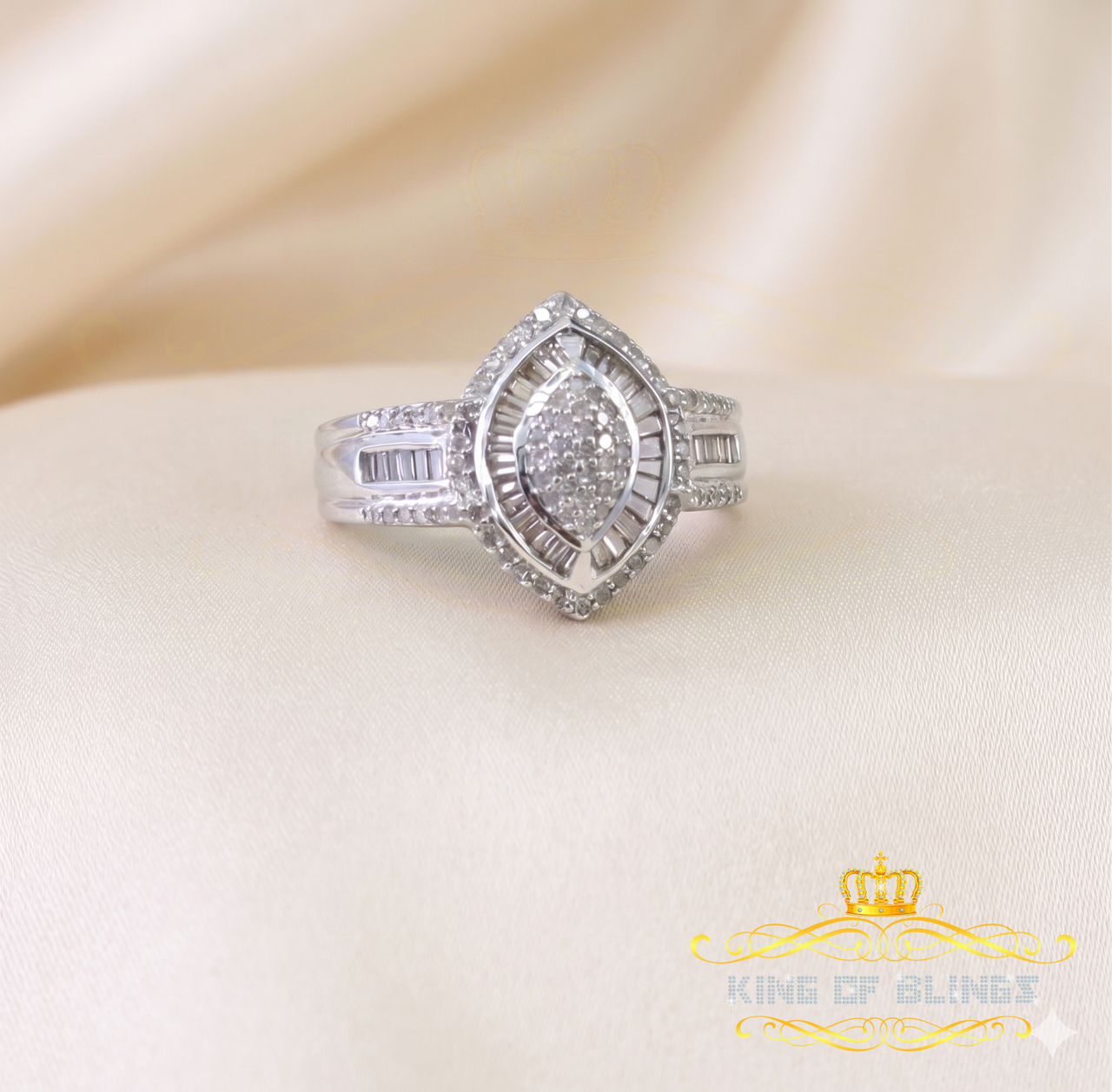King Of Bling's 0.50CT Real Diamond Womens 925 sterling Silver White Oval Shape Ring Size 7