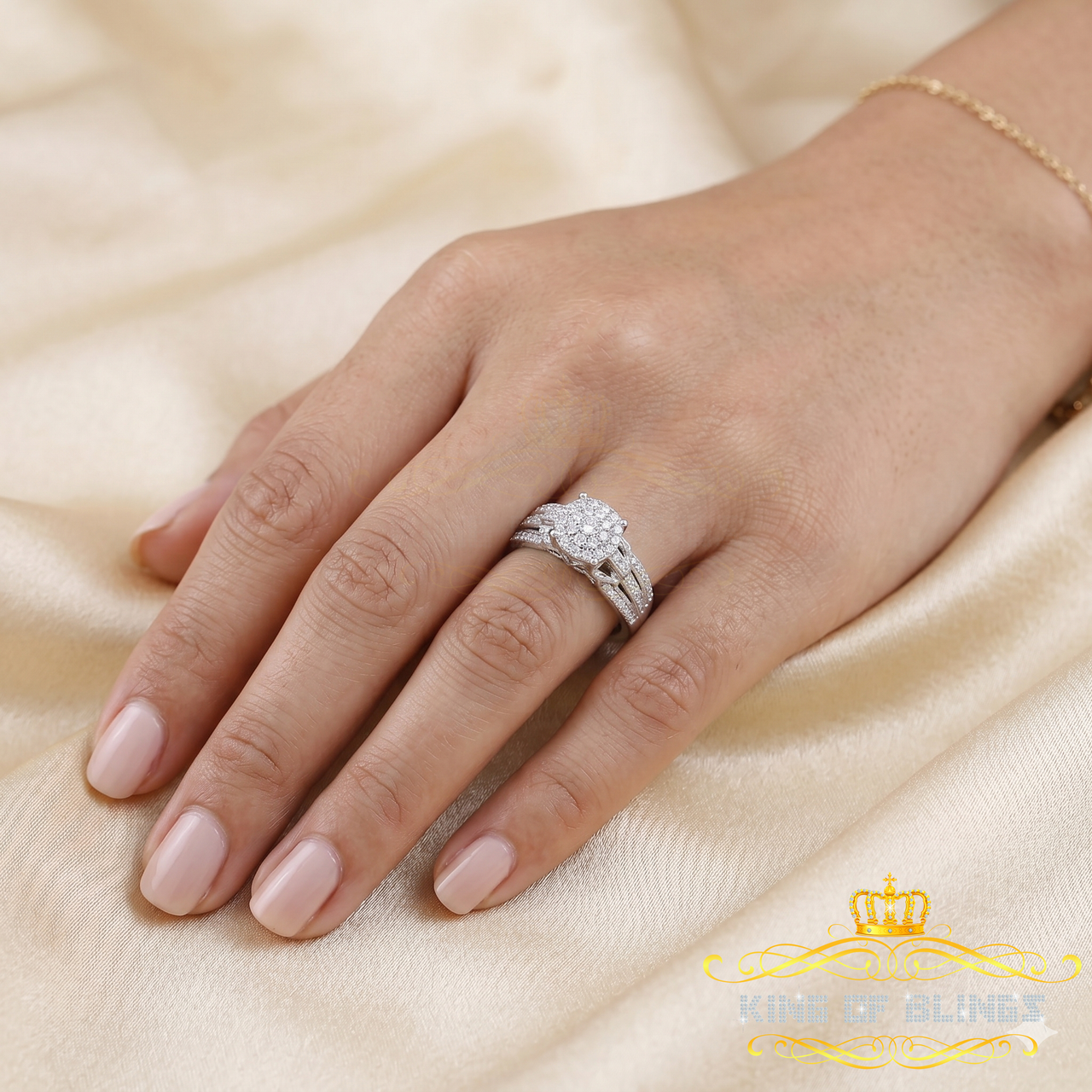 King Of Bling's 0.10CT Real Diamond 925 Sterling White Silver Fashion Round Womens Ring Sz 7