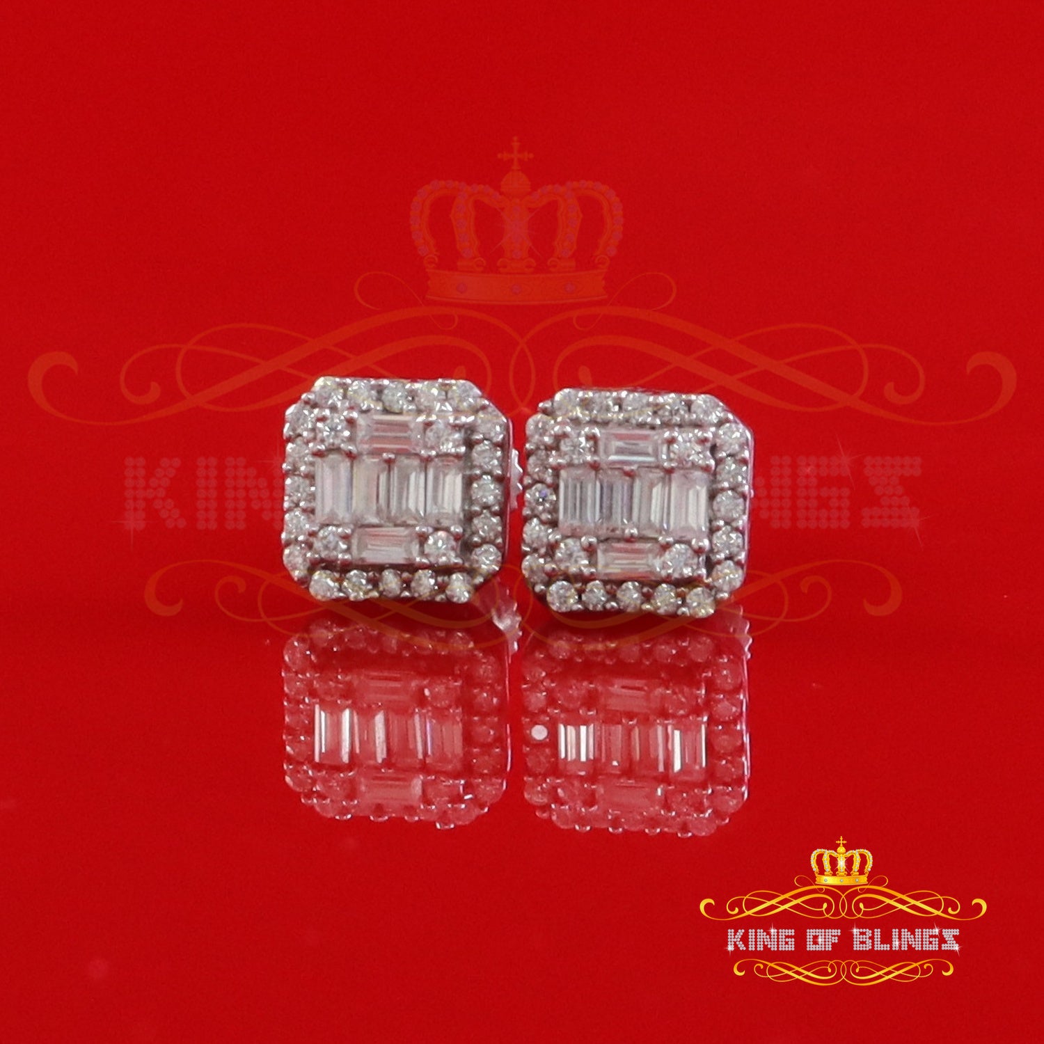 King of Bling's Men's/Womens 925 Silver White 0.25ct VVS 'D' Moissanite Square Stud Earrings King of Blings