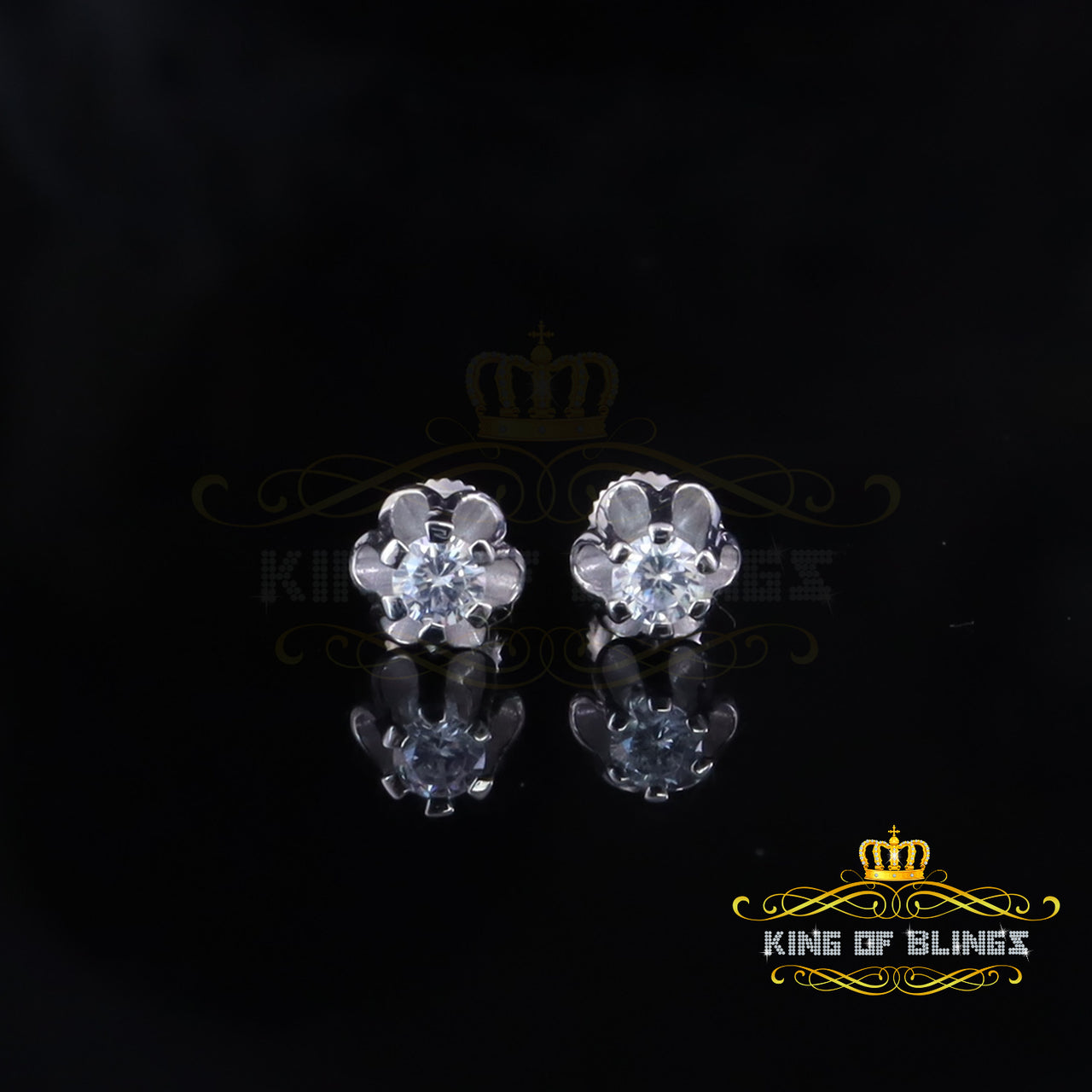 King of Bling's Women's 925 yellow silver ButterCup stud earrings with 0.33ct VVS 'D' Moissanite
