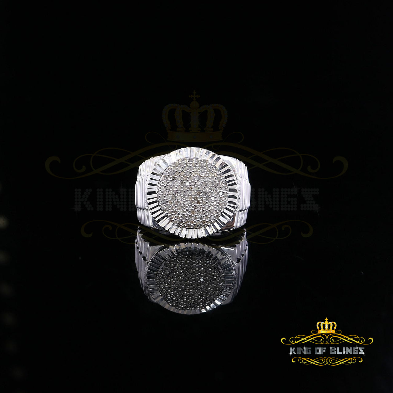 King Of Bling's 925 Sterling Silver 0.50 CT Real Diamond Men's White Luxury Round Ring Size 9