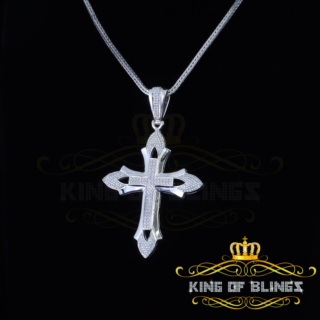 King Of Bling's Special Fancy 925 Silver White CROSS Shape Pendant with 0.50ct Cubic Zirconia