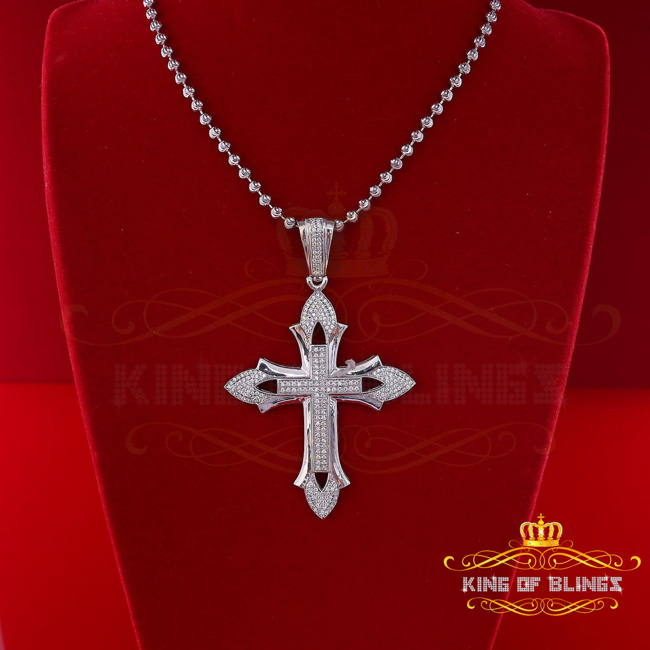 King Of Bling's Special Fancy 925 Silver White CROSS Shape Pendant with 0.50ct Cubic Zirconia