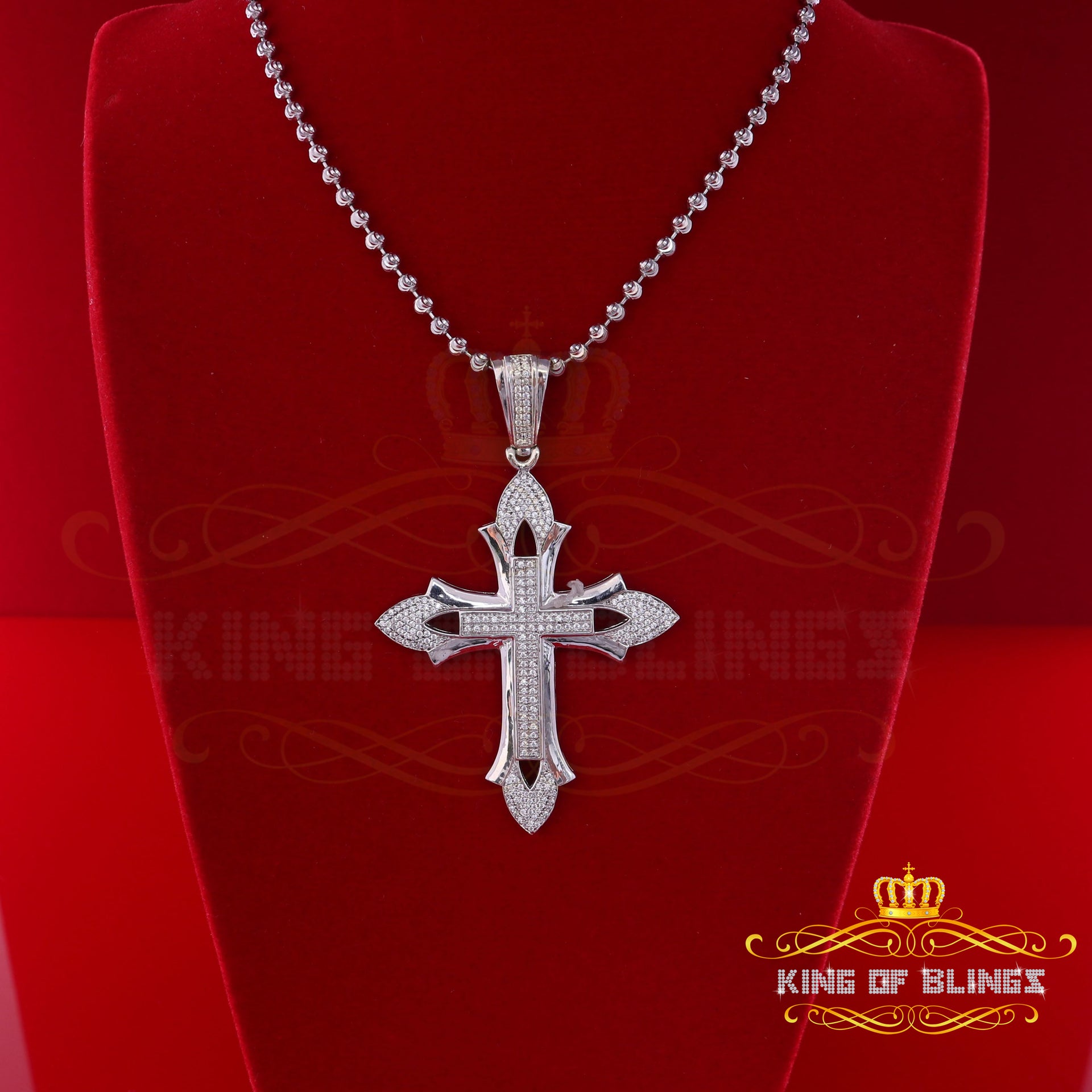 King Of Bling's Special Fancy 925 Silver White CROSS Shape Pendant with 0.50ct Cubic Zirconia KING OF BLINGS