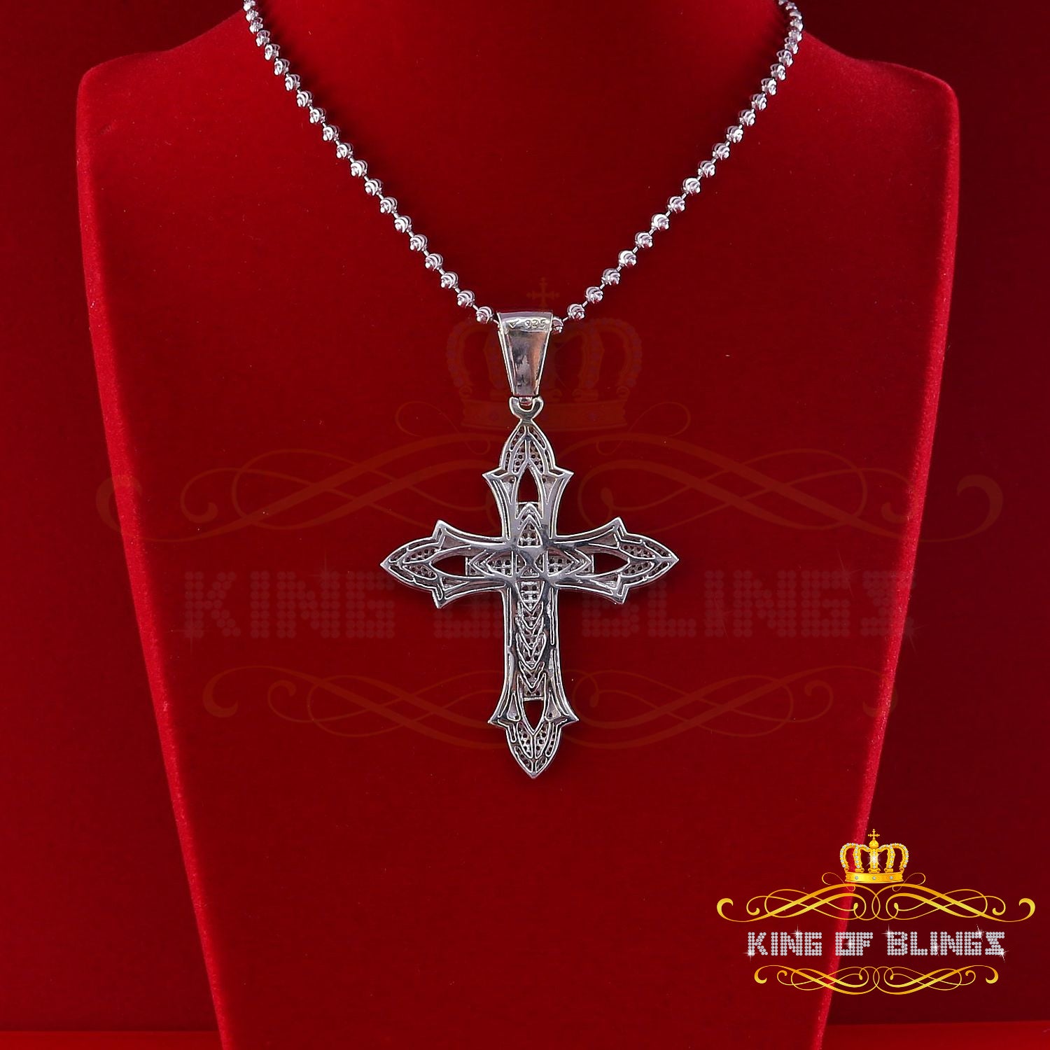King Of Bling's Special Fancy 925 Silver White CROSS Shape Pendant with 0.50ct Cubic Zirconia KING OF BLINGS