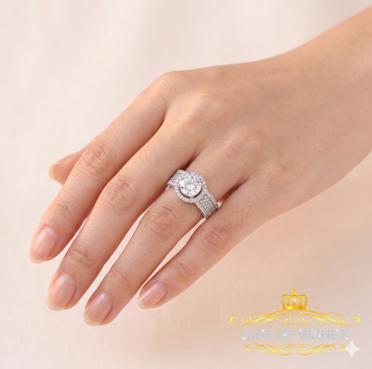 King Of Bling's2.80 ct 925 Sterling White Silver Round Shape Cubic Zirconia Womens Ring Size 7