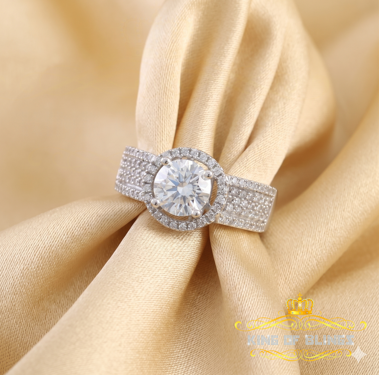 King Of Bling's2.80 ct 925 Sterling White Silver Round Shape Cubic Zirconia Womens Ring Size 7
