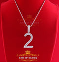 White Sterling Silver Baguette Numeric '2' Pendant with 4.50ct Cubic Zirconia KING OF BLINGS