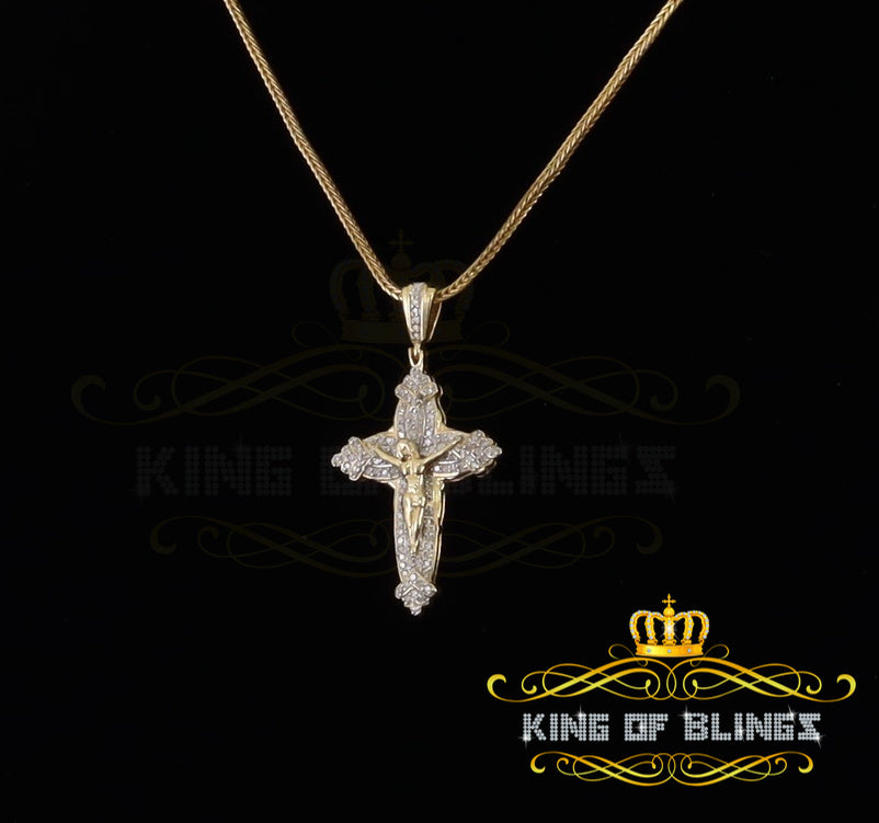 King Of Bling's Real 0.33ct Diamond Sterling Silver JESUS CROSS Charm Necklace Yellow Pendant