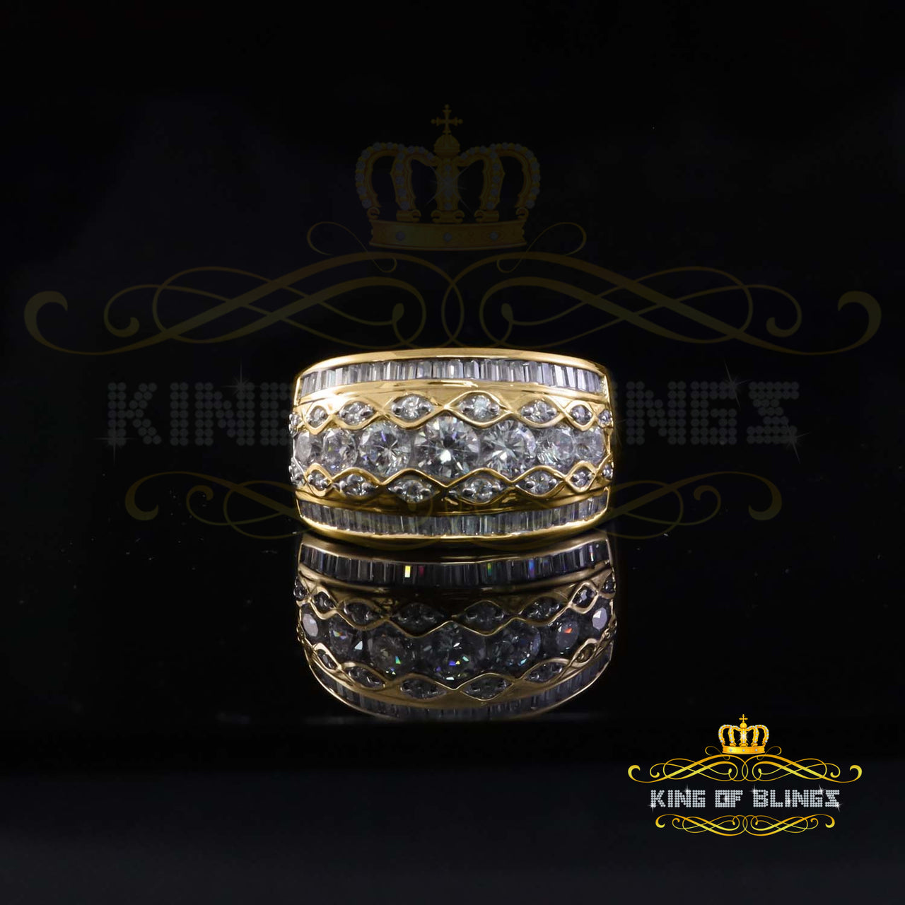 King Of Bling's Yellow Silver 3.50ct Cubic Zirconia Round Men's Adjustable Ring From SZ 9 to 11 KING OF BLINGS