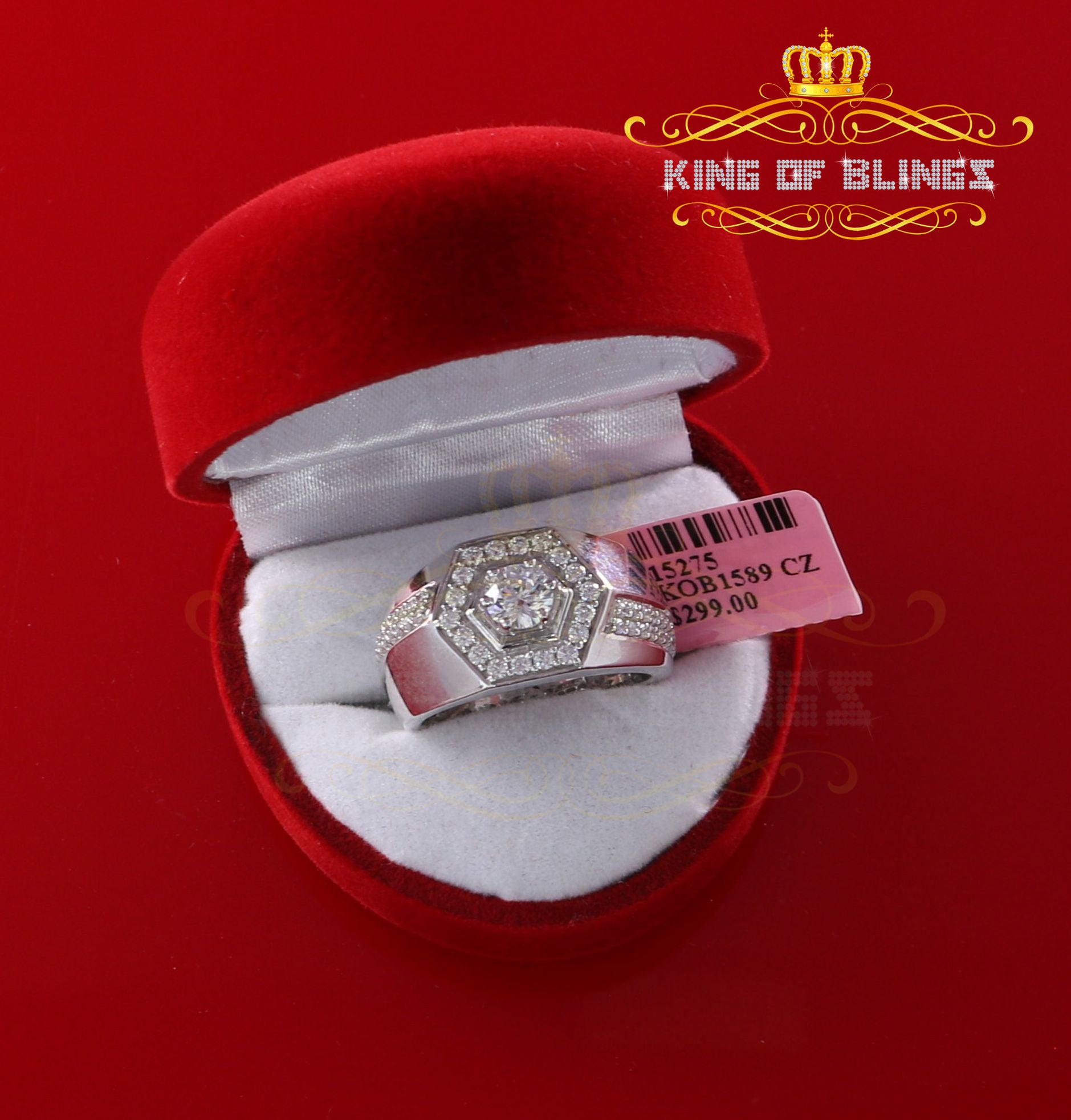 925 White Silver Cubic Zirconia 2.50ct Men's Adjustable Ring From Size 8 to10 KING OF BLINGS