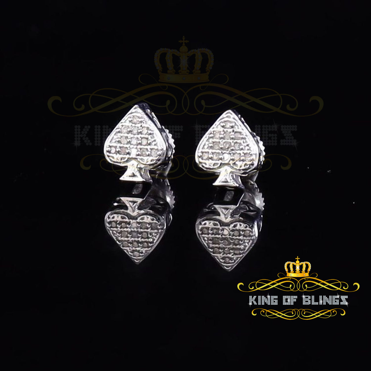 King Of Bling's 925 Sterling Silver White 0.05ct Diamond For Women's & Men's Stud Heart Earrings