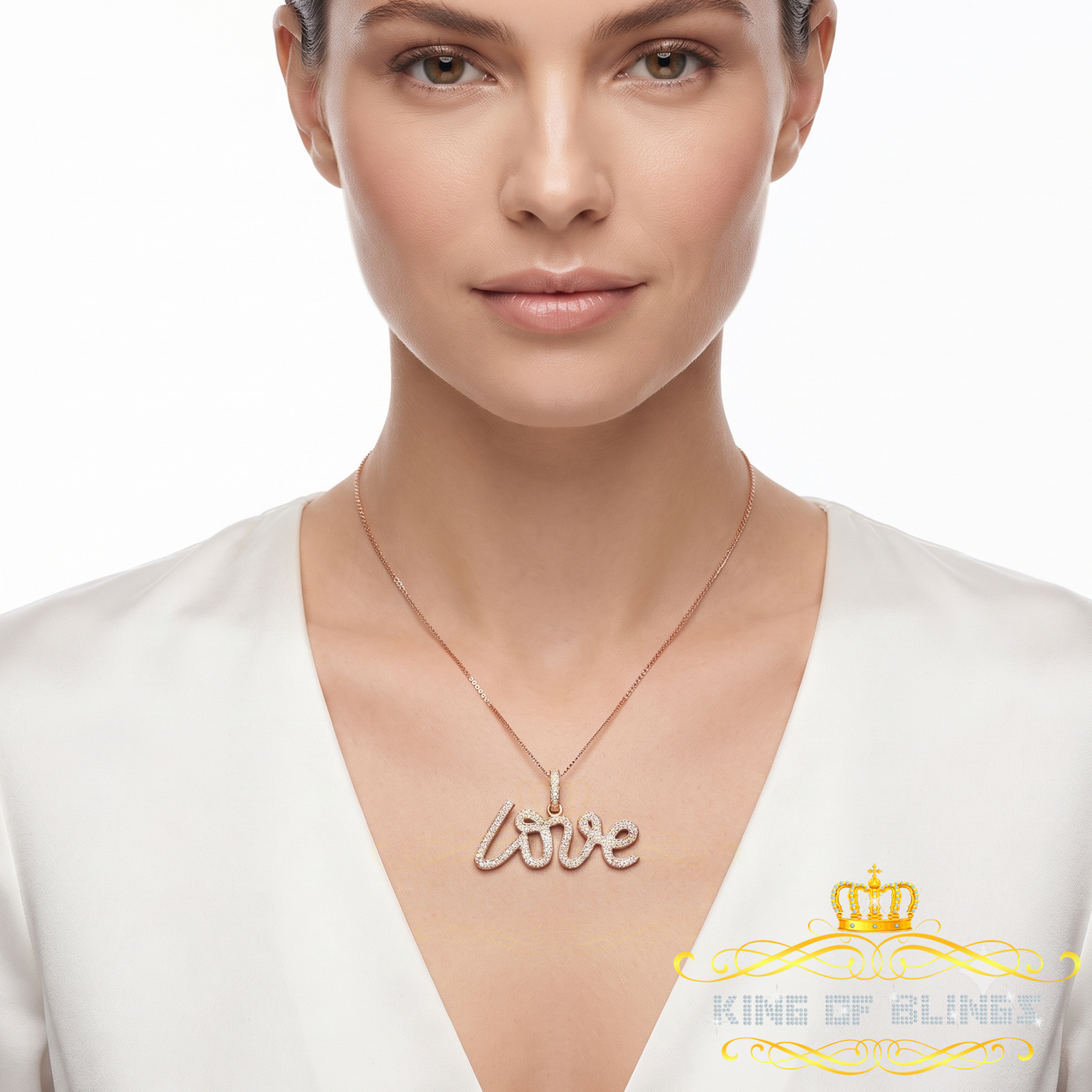 King Of Bling's Real 0.50ct Diamond Sterling Silver LOVE CURSIVE Charm Necklace Yellow Pendant KING OF BLINGS