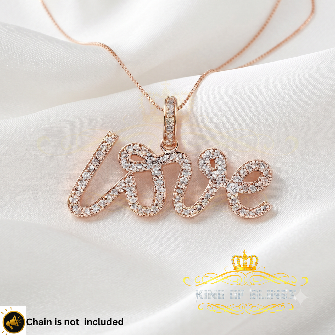 King Of Bling's Real 0.50ct Diamond Sterling Silver LOVE CURSIVE Charm Necklace Yellow Pendant KING OF BLINGS