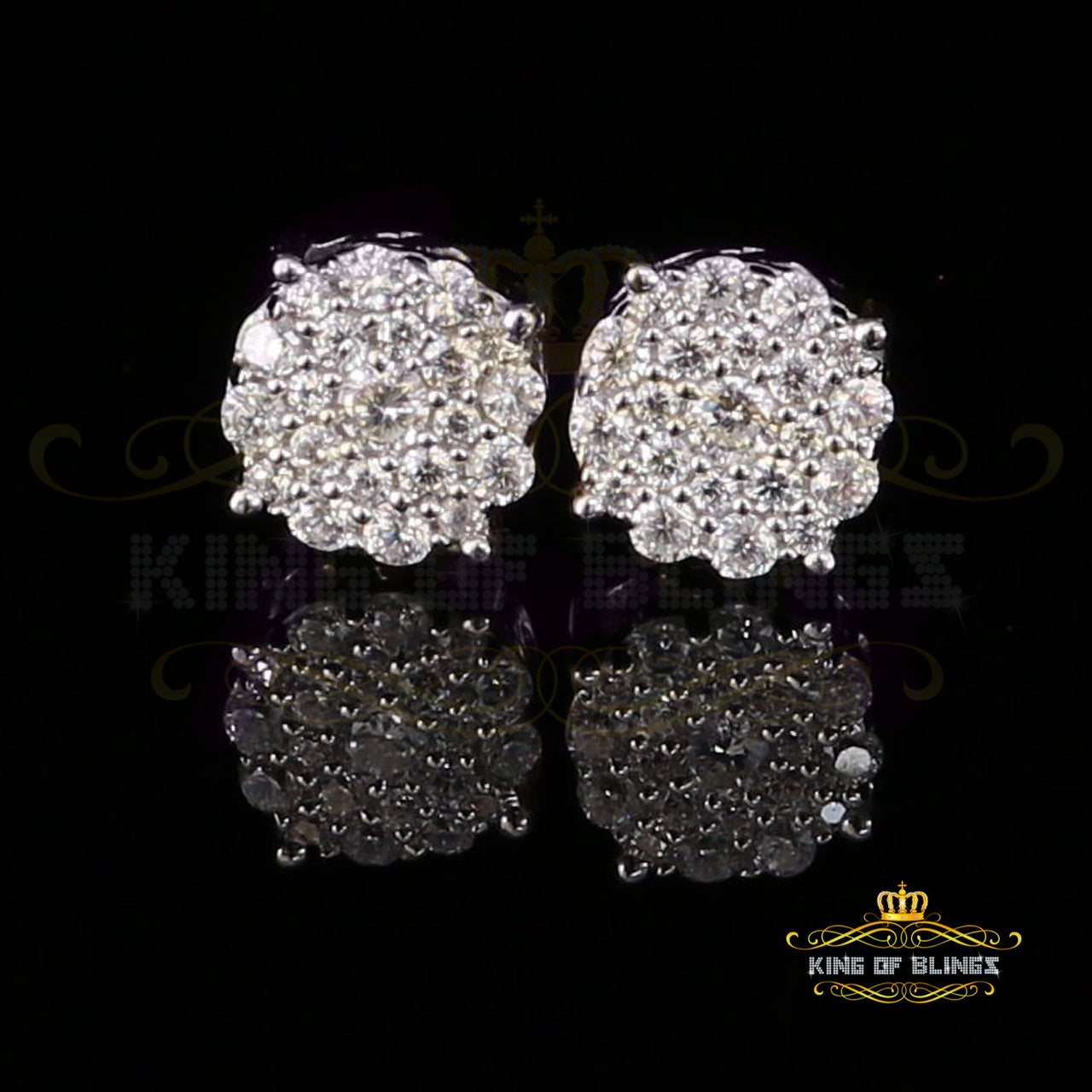 King of Blings- Aretes Para Hombre 925 White Silver1.22ct Cubic Zirconia Round Women's Earrings KING OF BLINGS
