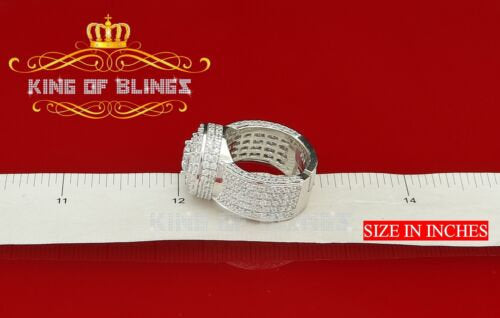 13.00ct Cubic Zirconia White Silver Round Men's Adjustable Ring From SZ 8 to 10 KING OF BLINGS