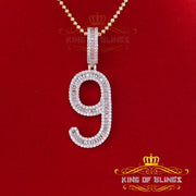 Yellow 925 Silver Baguette Numeric Number '9' Pendant 4.86ct Cubic Zirconia KING OF BLINGS