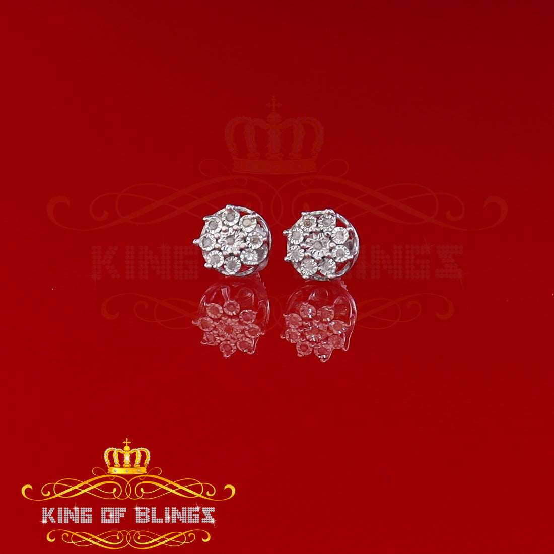 King Of Bling's 0.05ct Diamond 925 Sterling Silver White For Men's & Women's Floral Earrings KING OF BLINGS