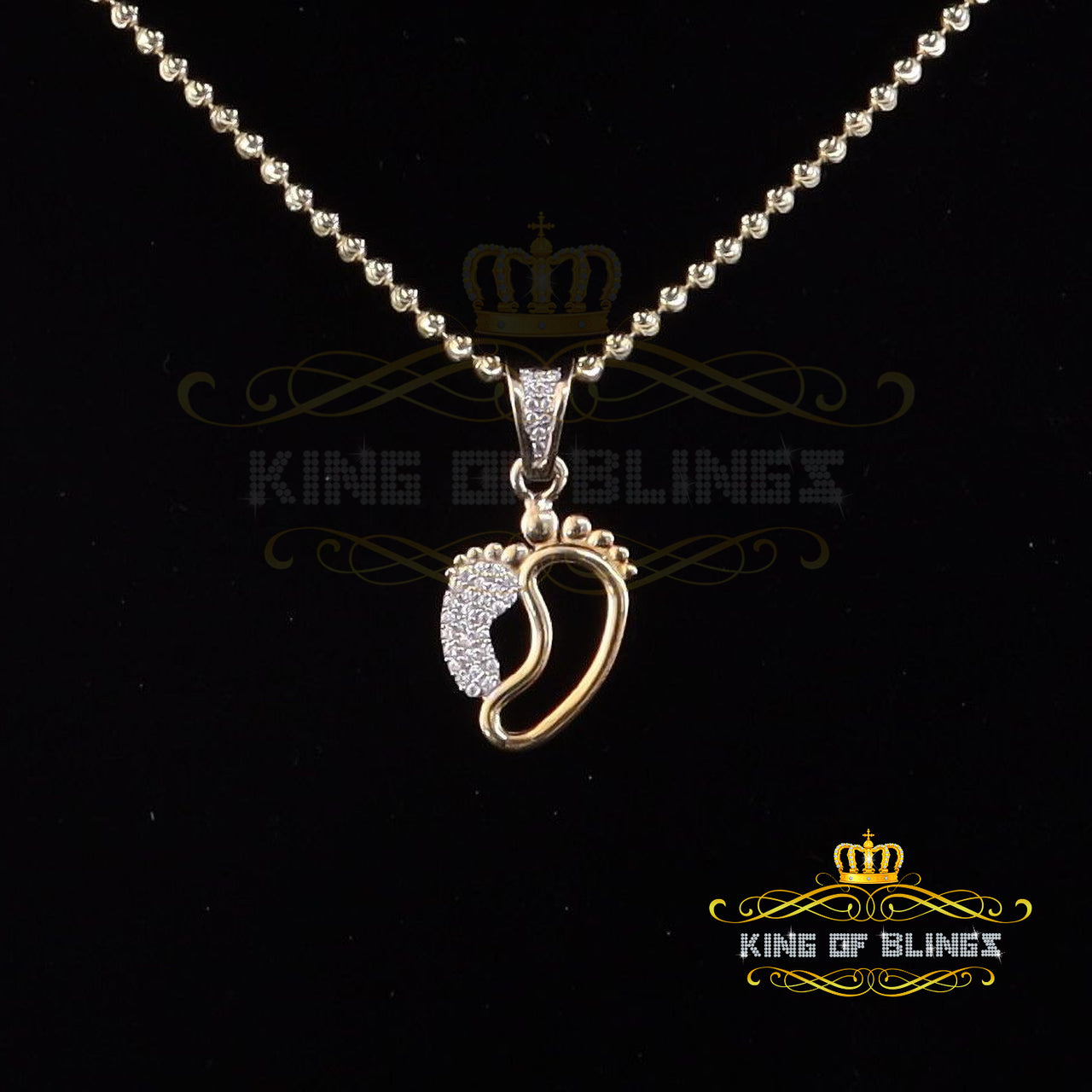 King Of Bling's First step Together Mother N Daughter Pendant Silver Yellow 0.36ct Cubic Zircon