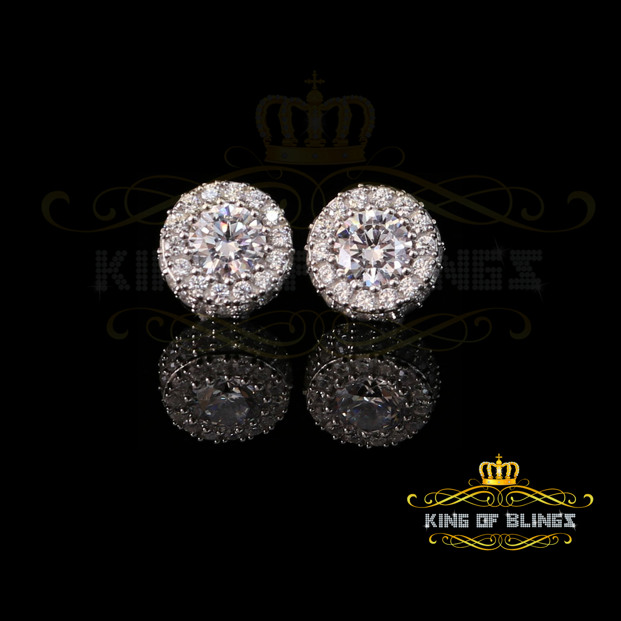King of Blings- Aretes Para Hombre 925 White Silver 6.57ct Cubic Zirconia Round Women's Earrings